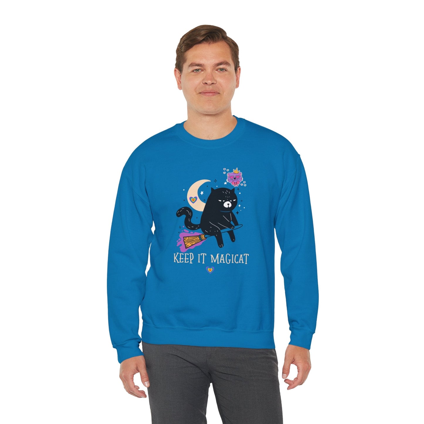 Flying Cat Heart Sweatshirt Unisex Fifty Fifty Cotton Poly Crewneck Gildan 18000 Valentines Day