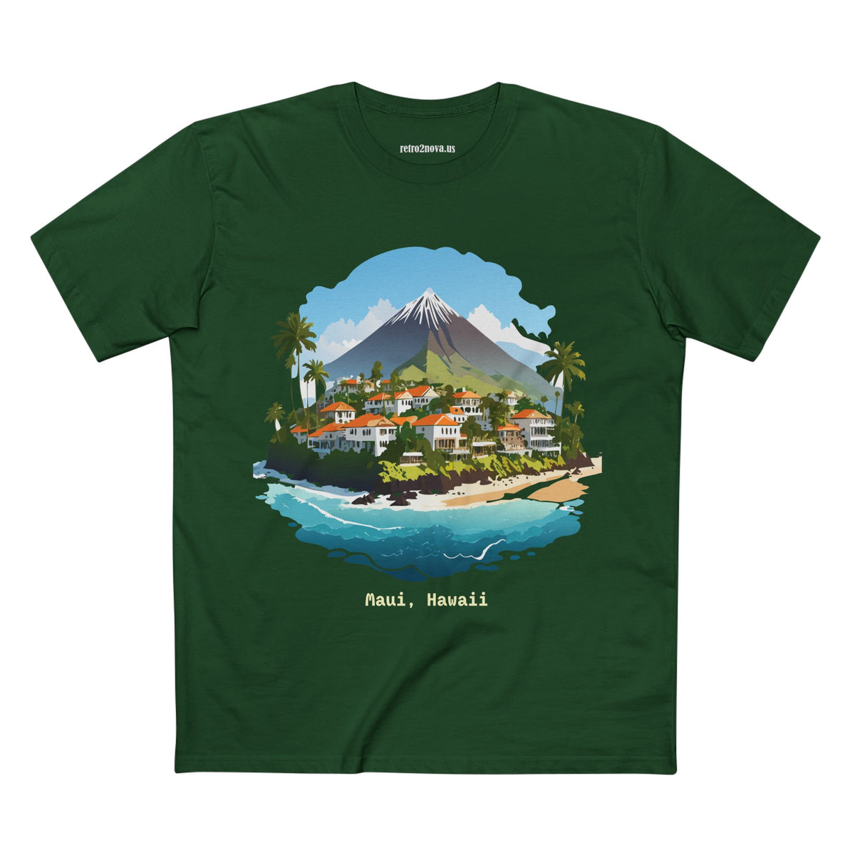 Maui Hawaii Island Landscape T-Shirt | Tropical Beach Village Print