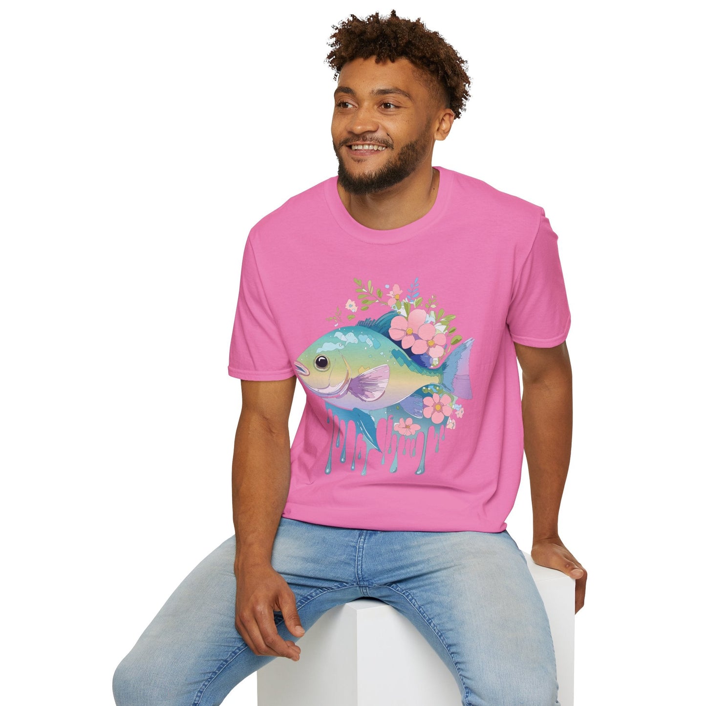 Fish Art Graphic Tee Unisex Gildan Softstyle 64000 100 Percent Ring Spun Cotton Comfortable Tee