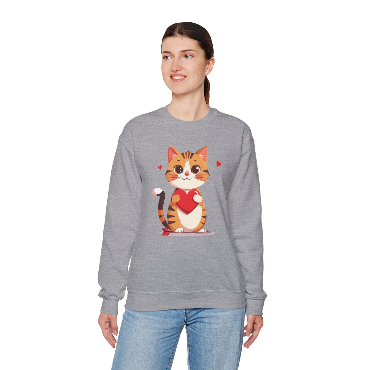 Cat Heart Sweatshirt, Heart Sweatshirt, Cat Sweatshirt, Valentine's Day Sweatshirt, 50/50 Cotton-Poly Animal Sweatshirt 103