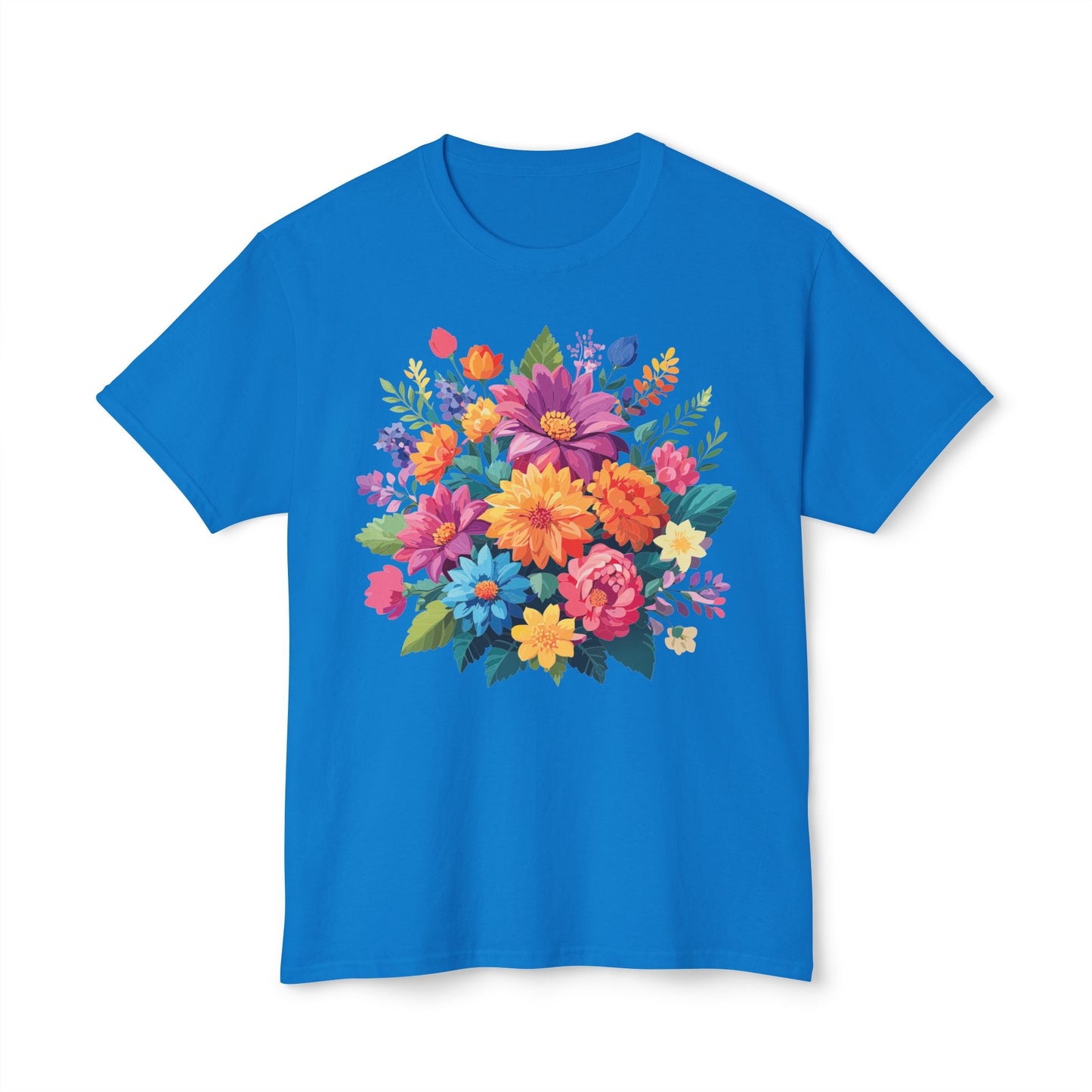 Unisex HD Cotton T Shirt With Floral Art Print Vintage Flowers Tee For Everyday Style