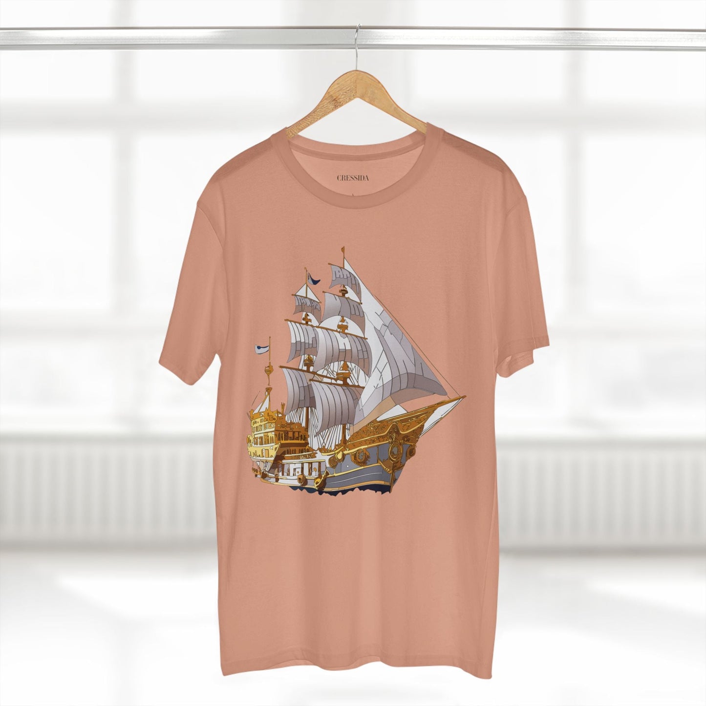 Ship Graphic Unisex 100 Cotton T-Shirt with Gold Frigate Art Design 10