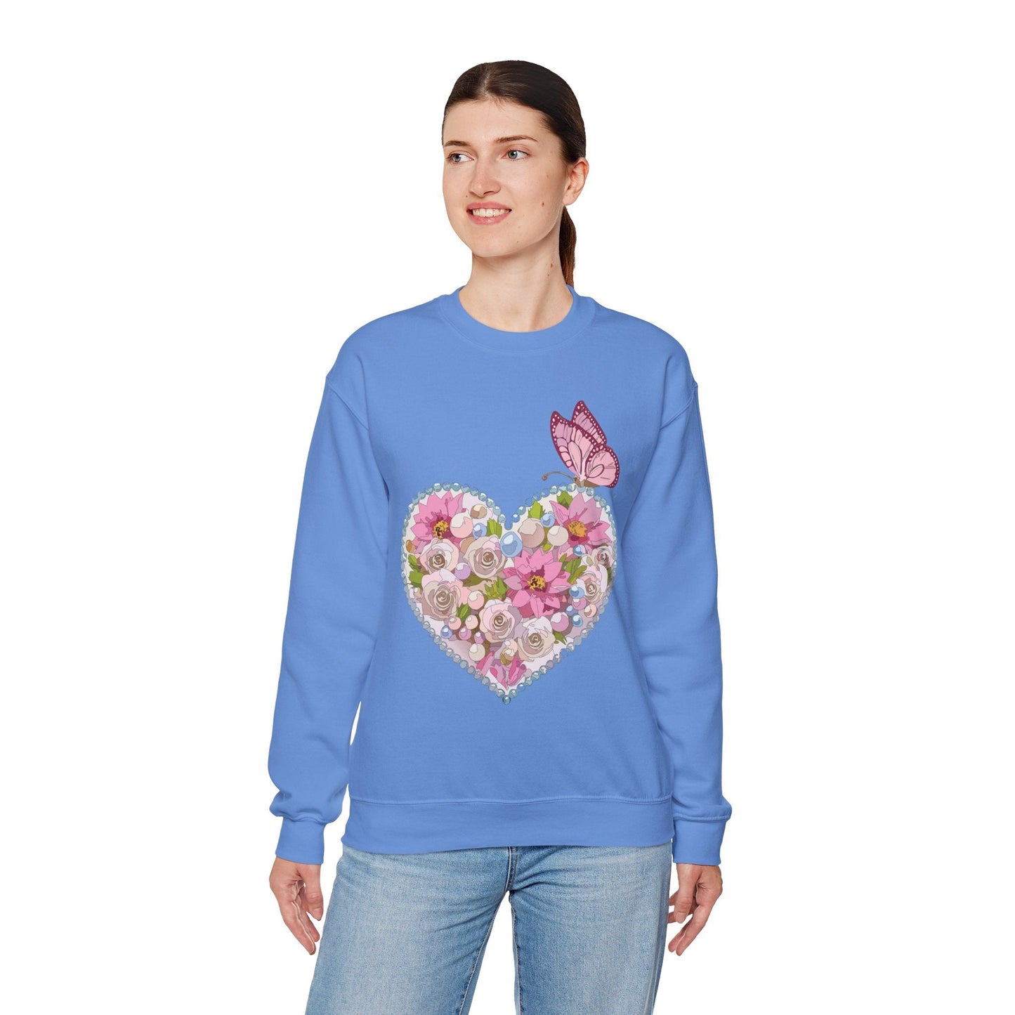 Floral Heart Sweatshirt Unisex Crewneck Valentines Day 50 50 Heavy Blend Gildan 18000