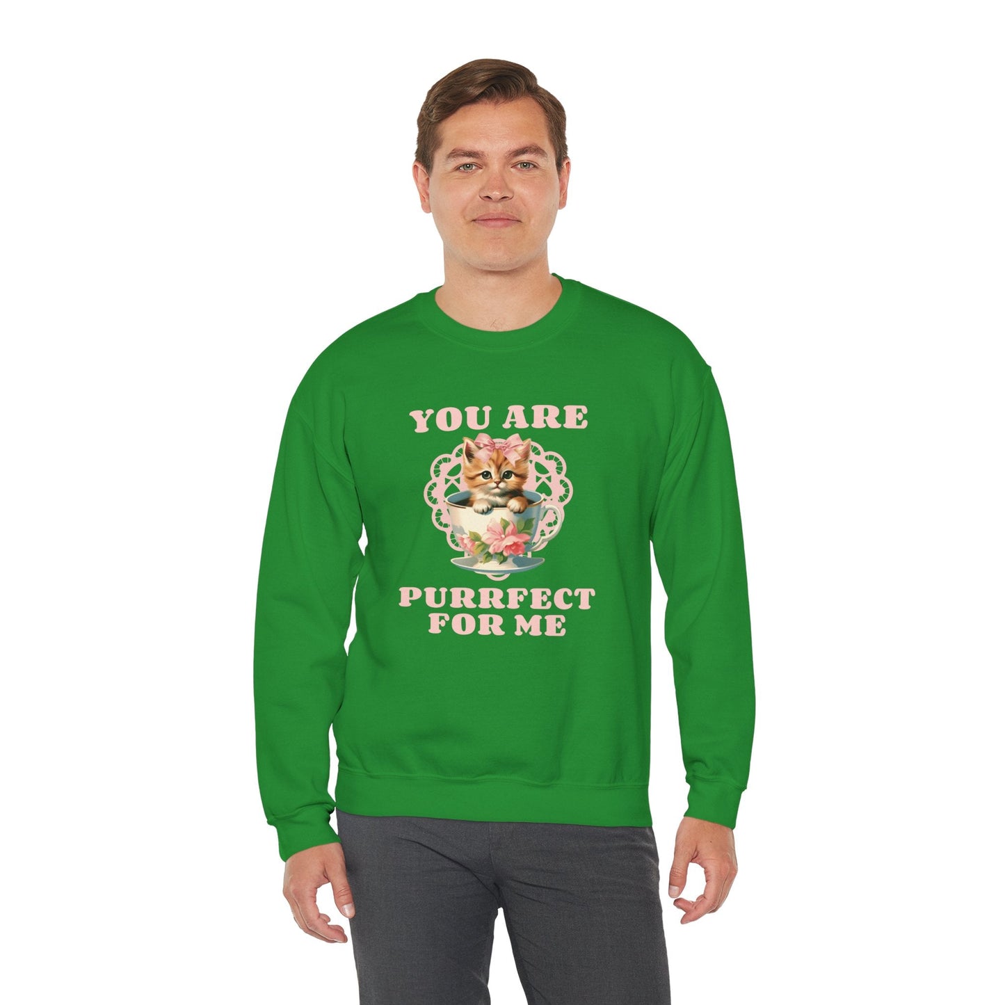 Cat Sweatshirt With Heart Print Valentines Day Unisex 50 50 Cotton Poly Crewneck
