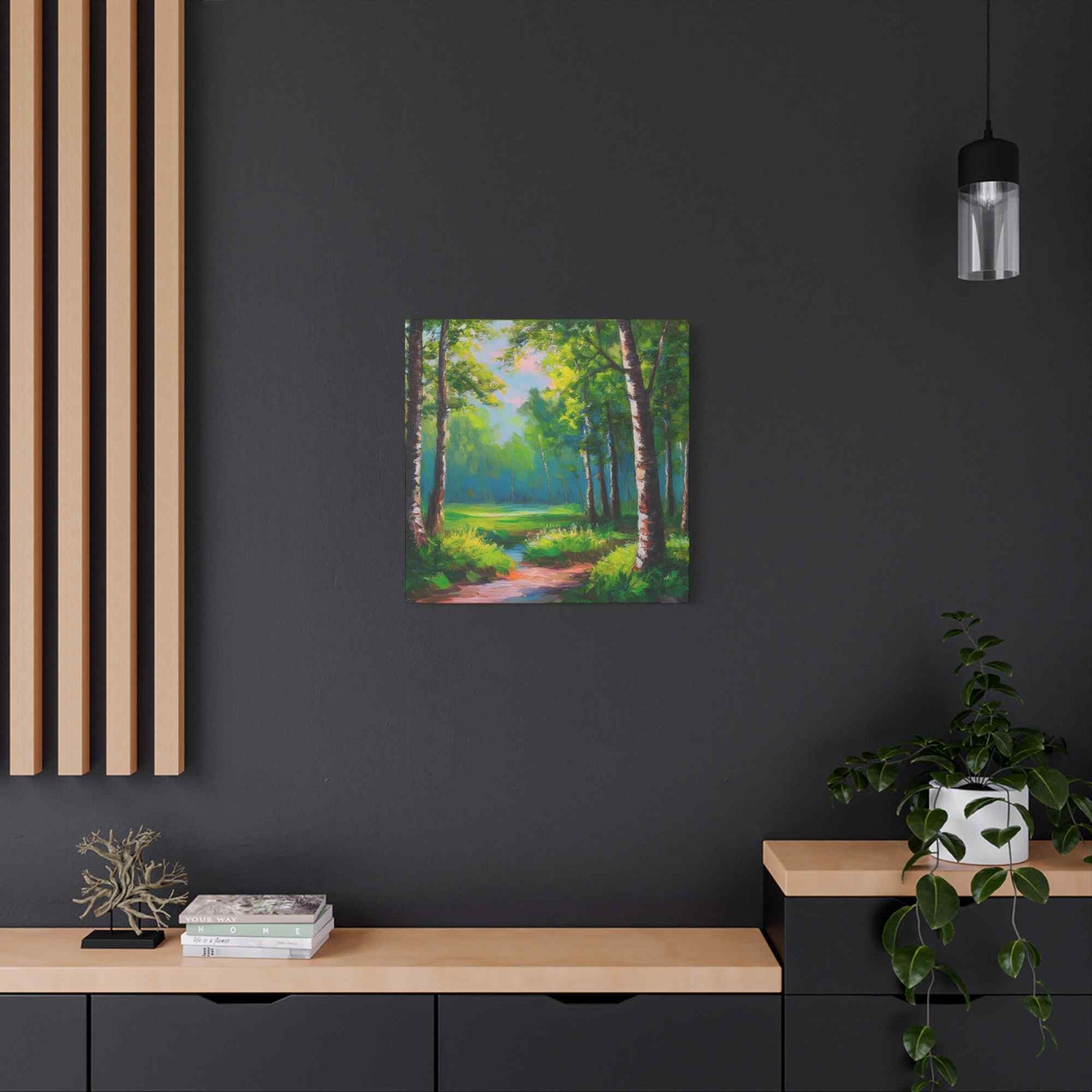 Summer Forest Print Canvas, Oil Paint Print 20x20, 24x24, 30x30, 32x32, 36x36 Art Design Print Pine-Wood Inner Frame MC-84