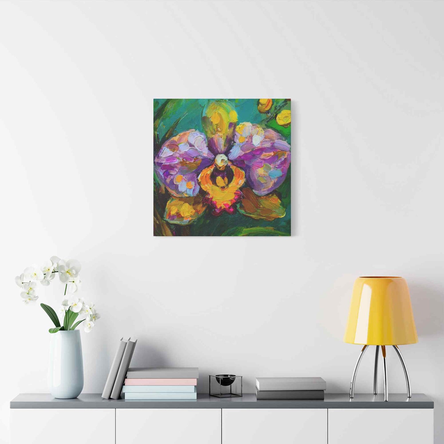 Purple Orchid Print Canvas, Floral Oil Paint Print 20x20, 24x24, 30x30, 32x32, 36x36 Art Design Pine-Wood Inner Frame MC-131