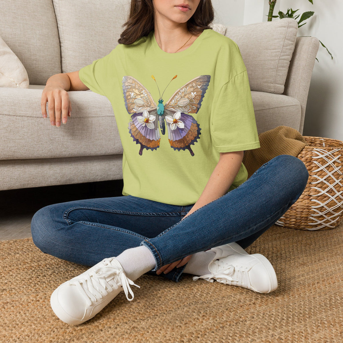 Butterfly Floral Tee — Delicate Botanical Butterfly Graphic Design Unisex 100 Cotton Gildan T-Shirt