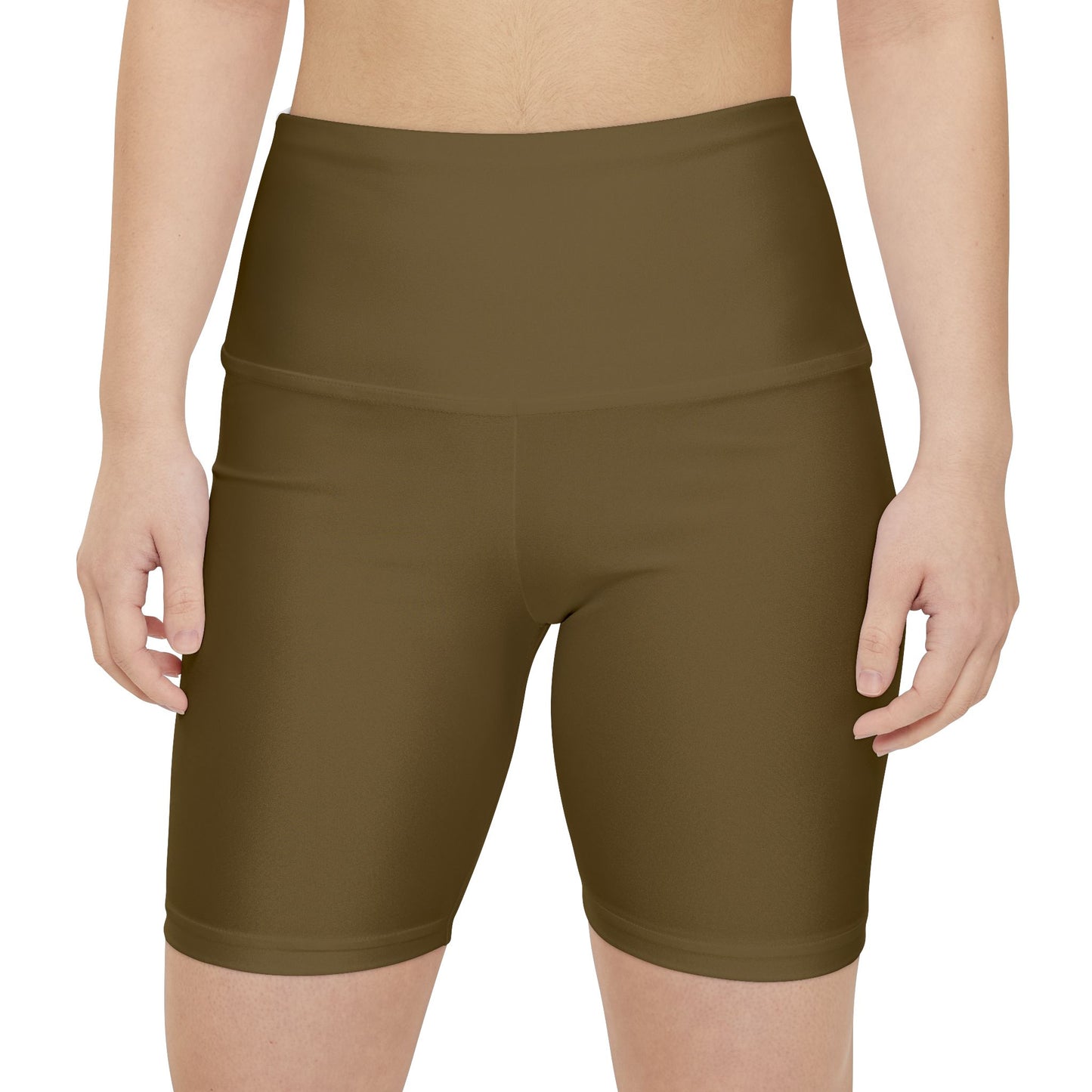 Olive Bark Brown Olive High-Waist Women's Workout Shorts — Compression Biker Shorts for Yoga & Gym