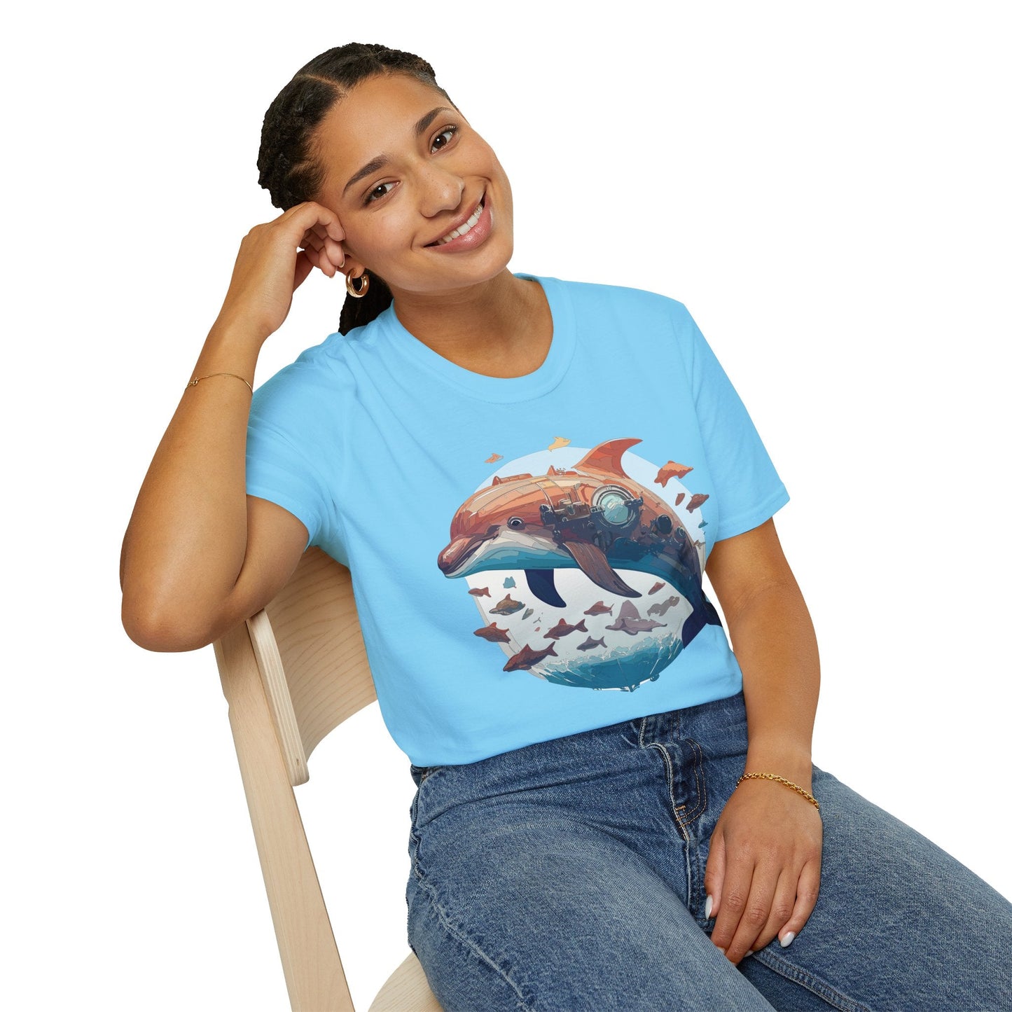 Unisex Dolphin Shirt Softstyle Tee Gildan 64000 Ring Spun Cotton Animal Graphic Design