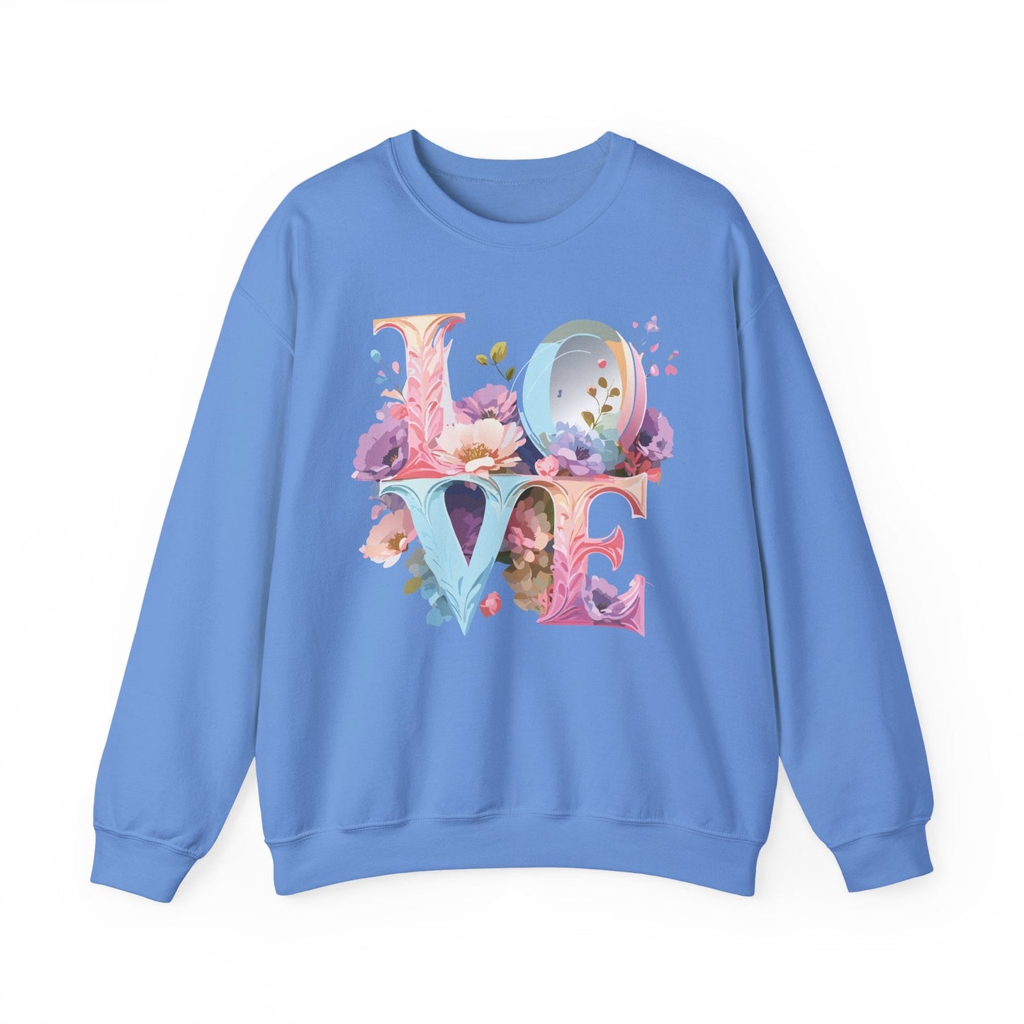 Floral Love Sweatshirt Unisex Crewneck Fifty Fifty Cotton Polyester Valentine Gift
