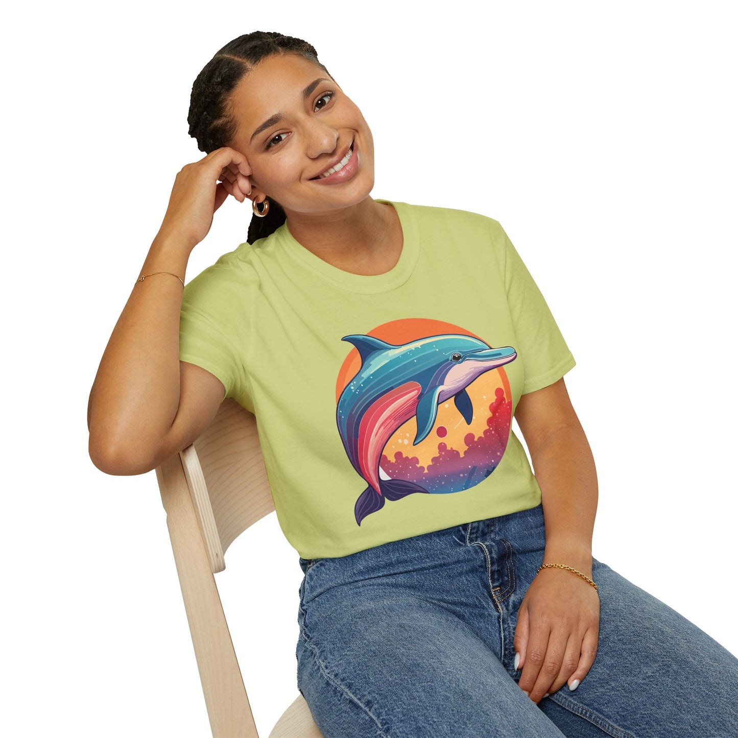 Dolphin Shirt For Unisex Adults Gildan Softstyle 64000 Ring Spun Cotton Tee Fish Tee