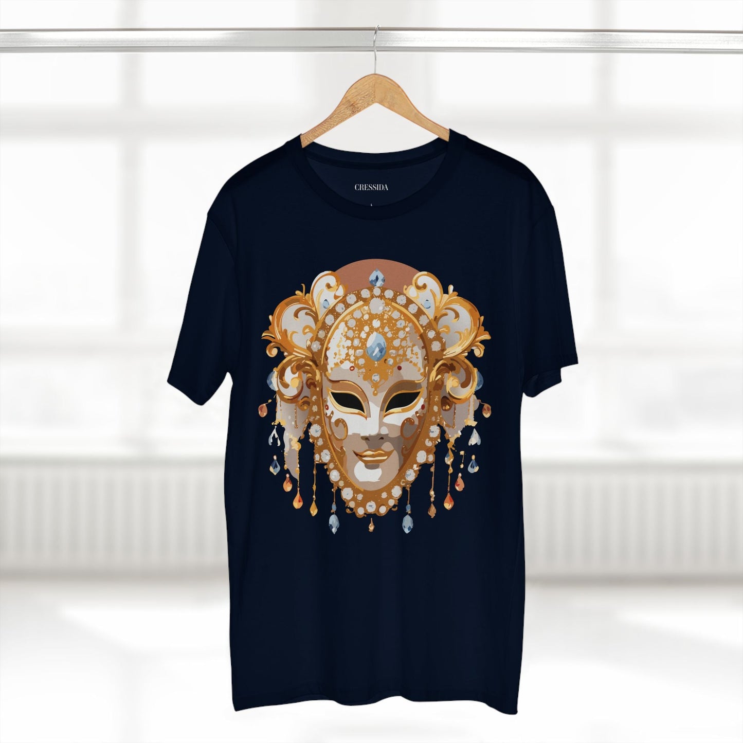 Carnival Mask Graphic T-Shirt Unisex 100 Cotton With Antique Gold Art Design Tee 15