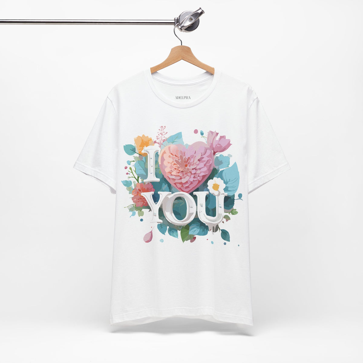 Valentine's Day Graphic Unisex Cotton Bella+Canvas Tee with Floral Art Design d103