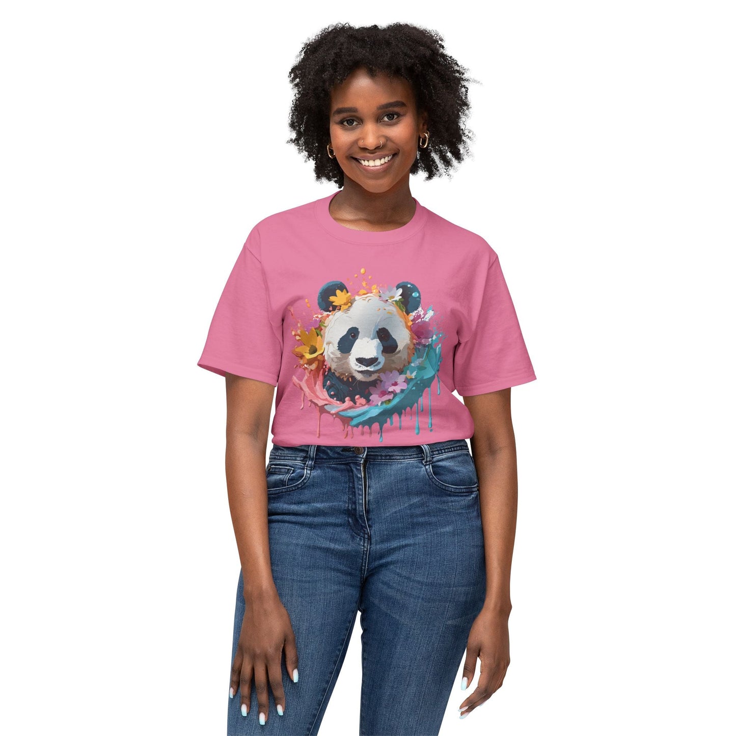 Unisex Panda T Shirt With Art Print Vintage Panda Floral Tees Panda Art Design Shirt USA Made