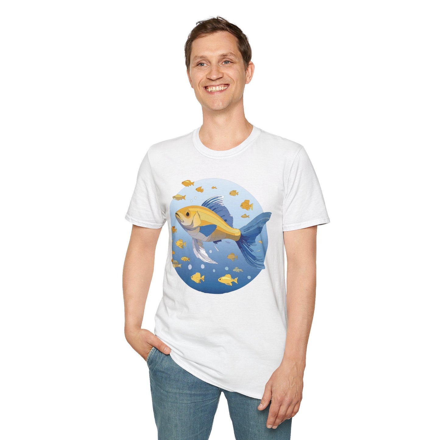 Fish Art Graphic Tee Shirt For Men And Women Unisex Cotton Softstyle Tee With Fish Artwork Design