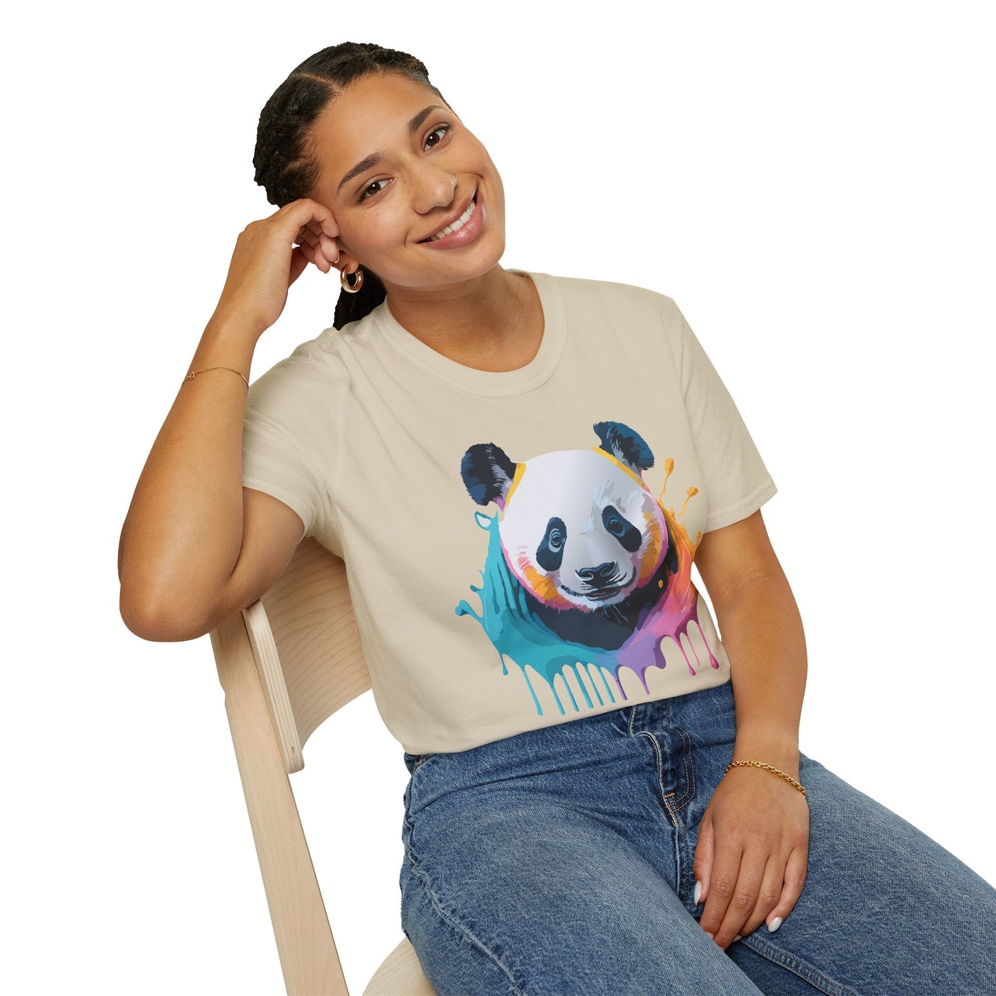 Unisex Panda Shirt T Shirt With Panda Animal Print Tee Softstyle Gildan 64000 100 Percent Ring Spun Cotton