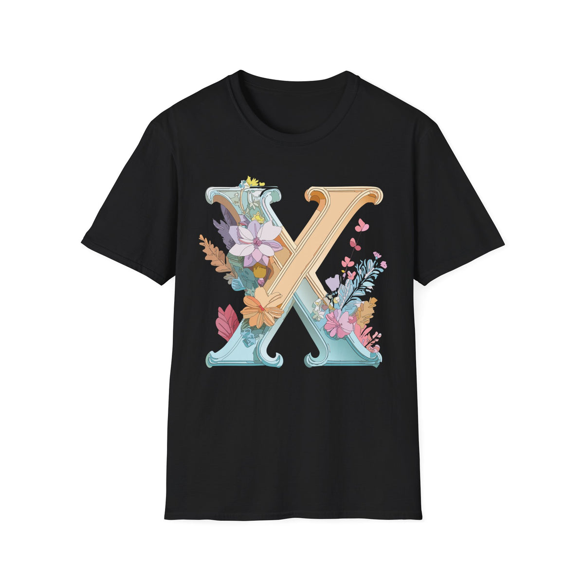 Floral Letter X T-Shirt | Botanical Monogram Tee