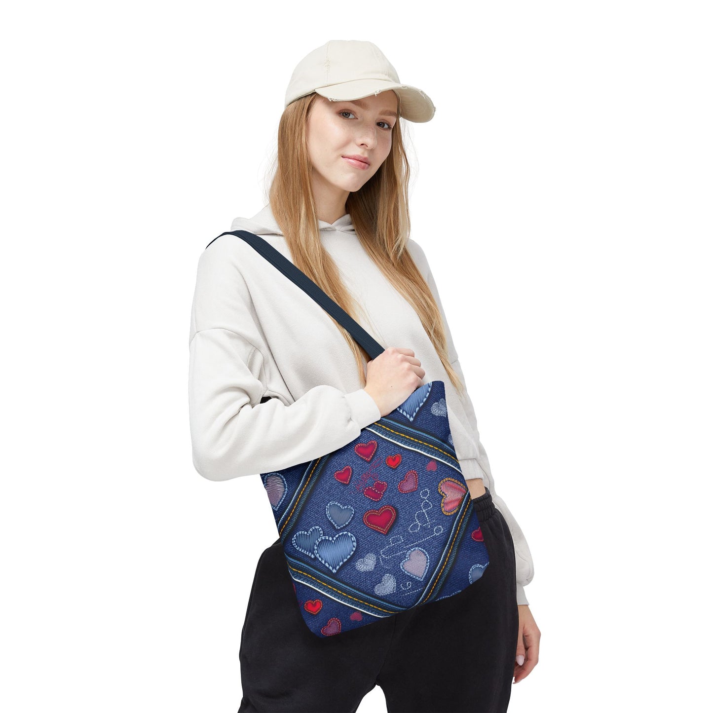 Love Day Graphic Design Denim Fabric Imitation Print Unisex Canvas Bag POLY 3 Sizes Tote Bag 201-30