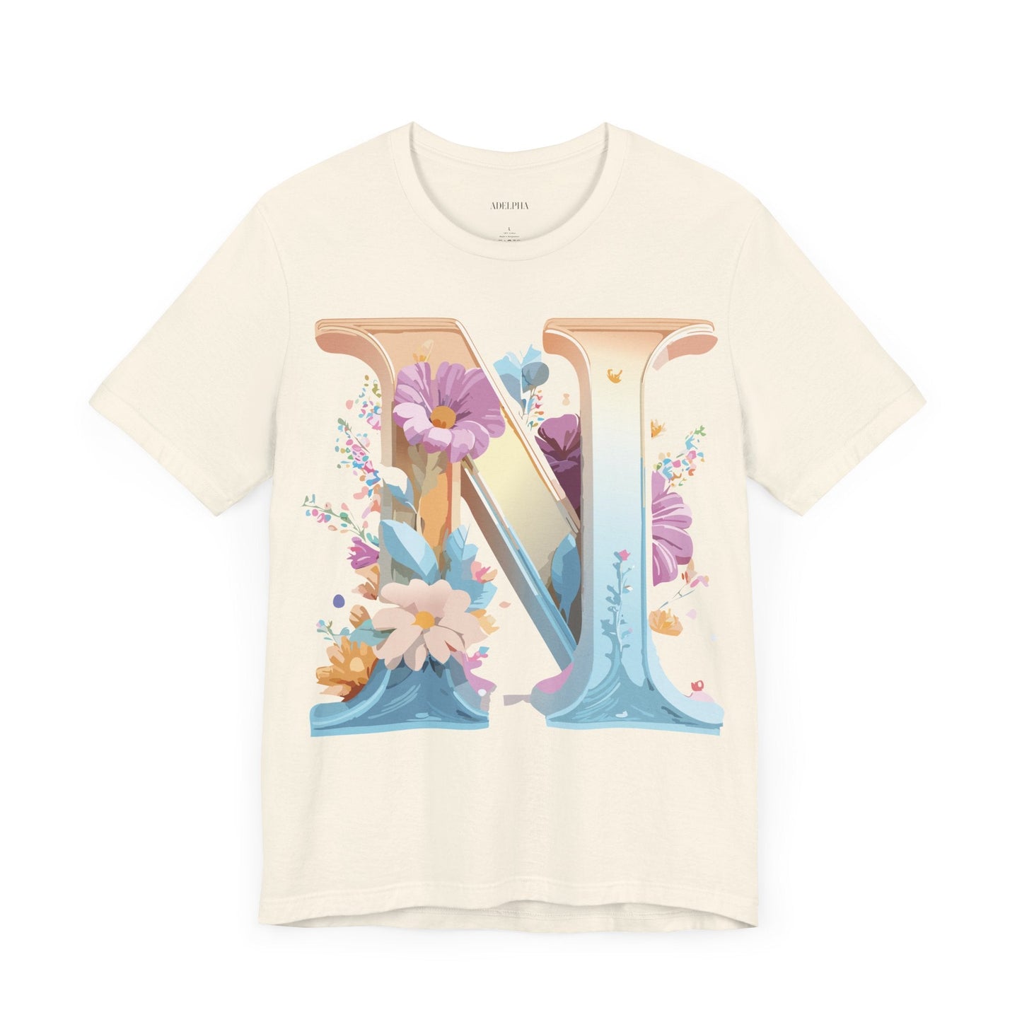 Letter N Shirt Graphic Tee Unisex Jersey Short Sleeve Vintage Style Adelpha Art Design
