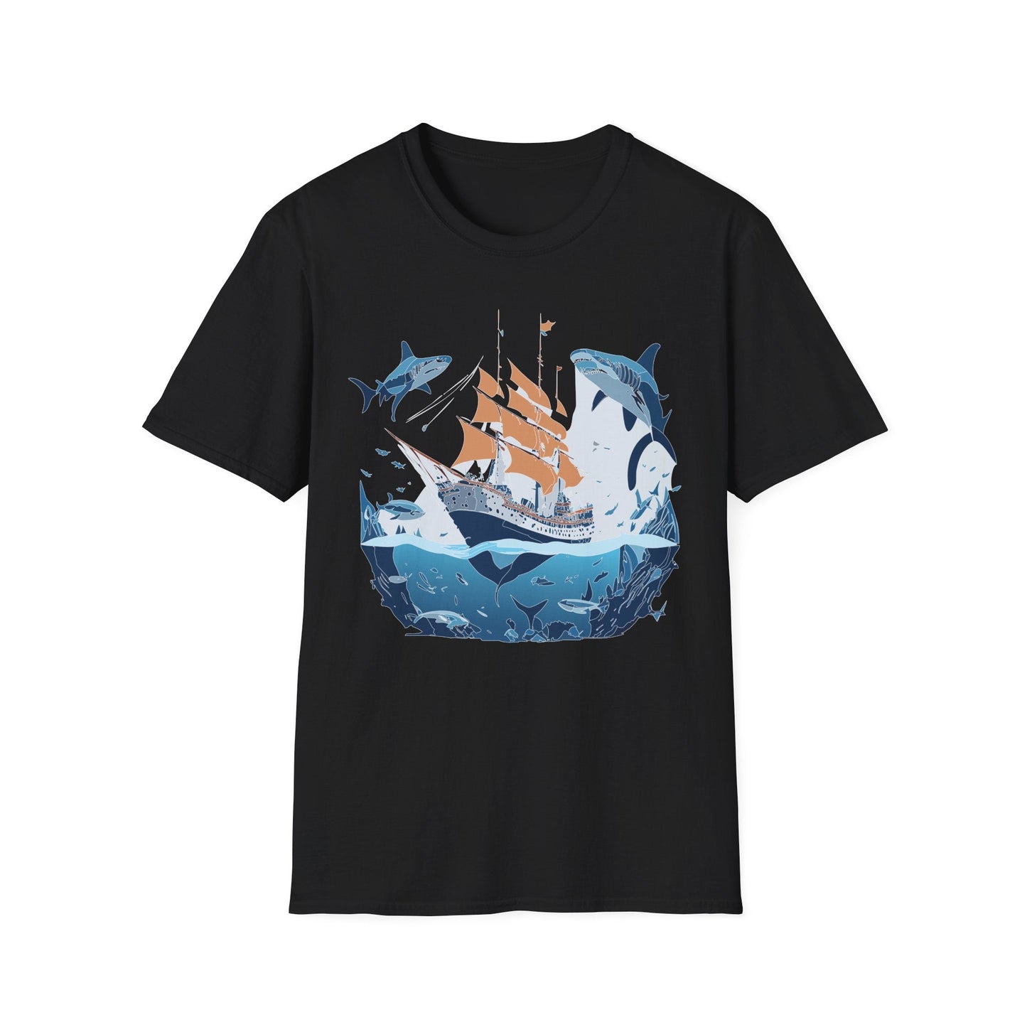 Ocean Tee Shirt Unisex Gildan Softstyle 64000 Ring Spun Cotton Art Print Graphic Ocean Design