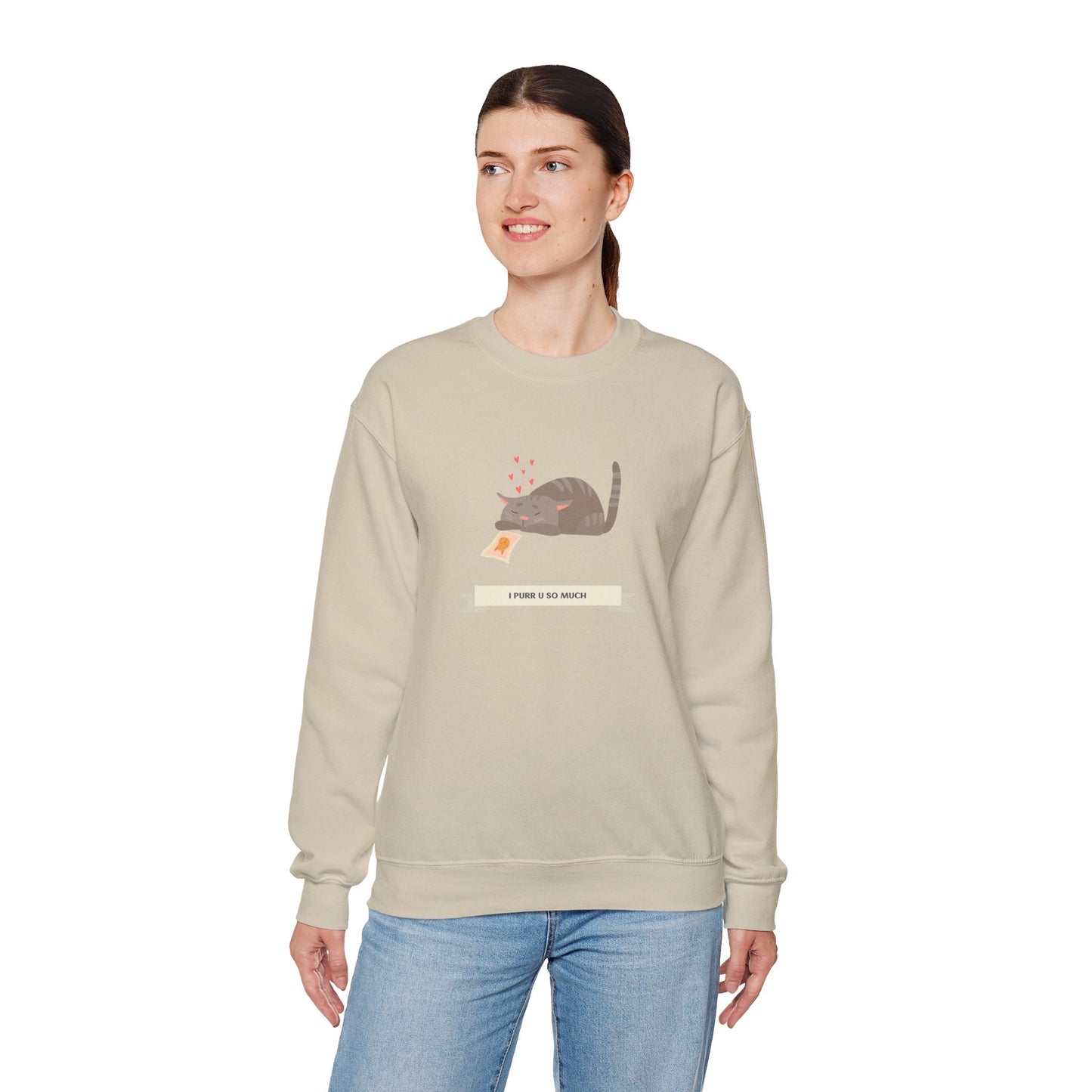 Cat Heart Sweatshirt Unisex 50/50 Cotton Poly Valentine Day Crewneck Gildan 18000