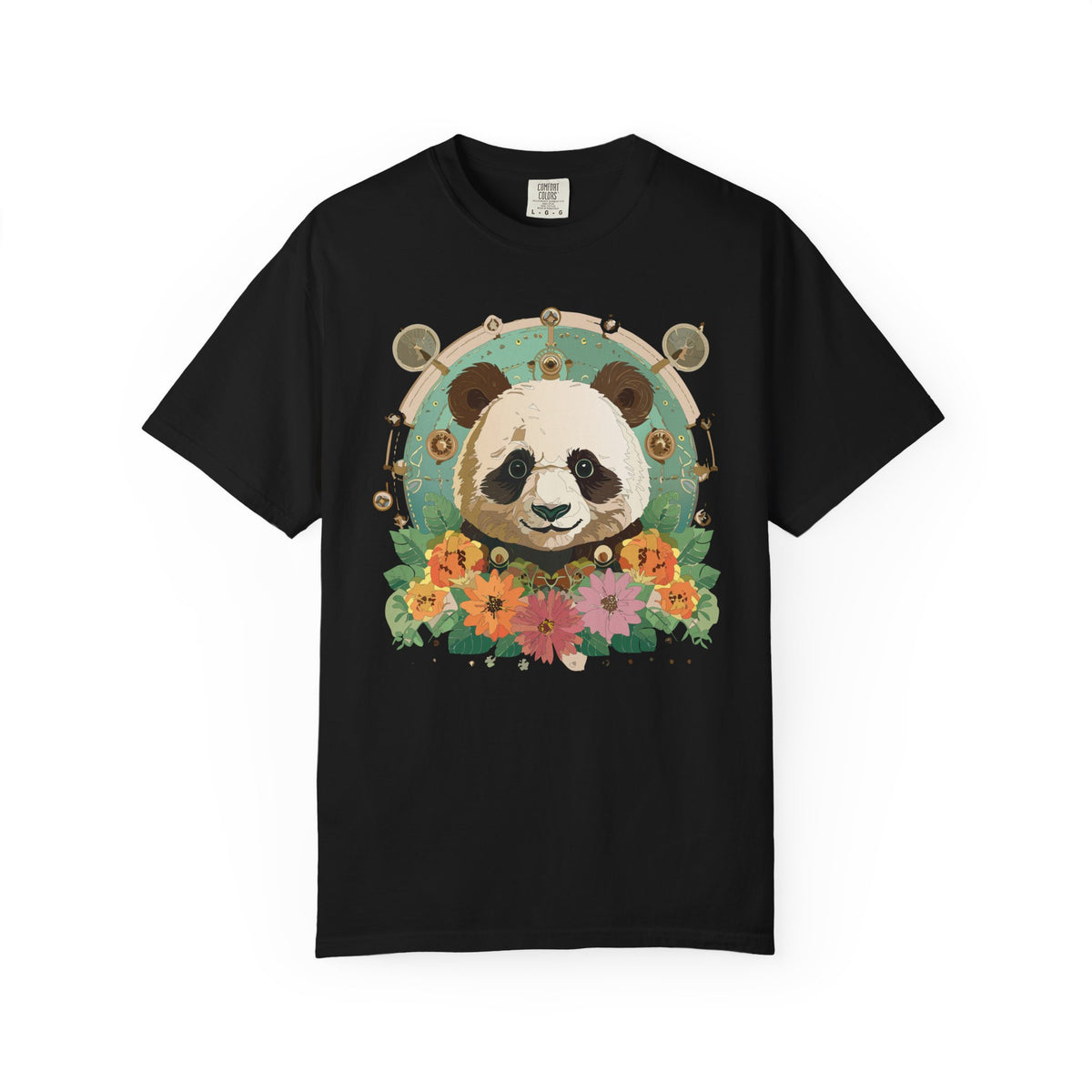 Panda Portrait T-Shirt Unisex Cotton Floral Chinese Graphic Circle Animal Art Tee p3