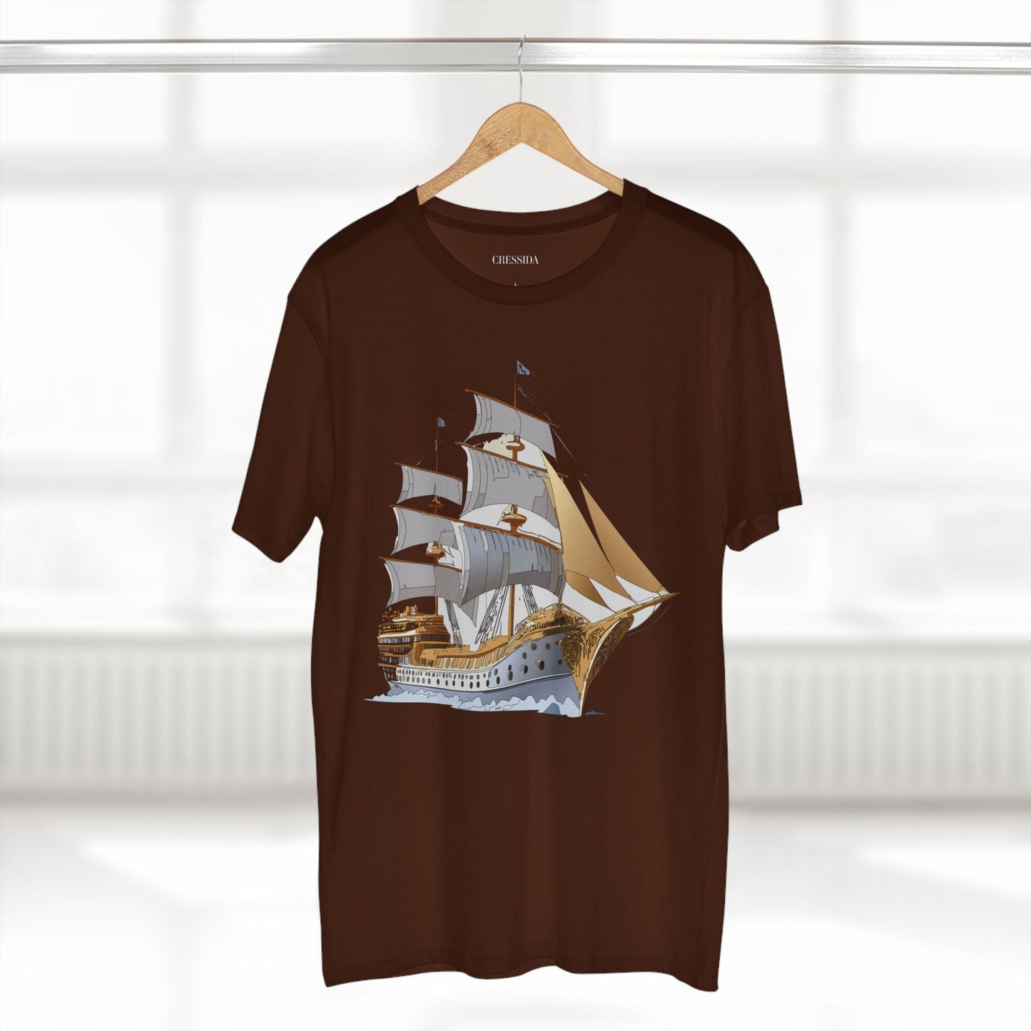 Ship Graphic Unisex 100 Cotton T-Shirt with Gold Frigate Art Design 7