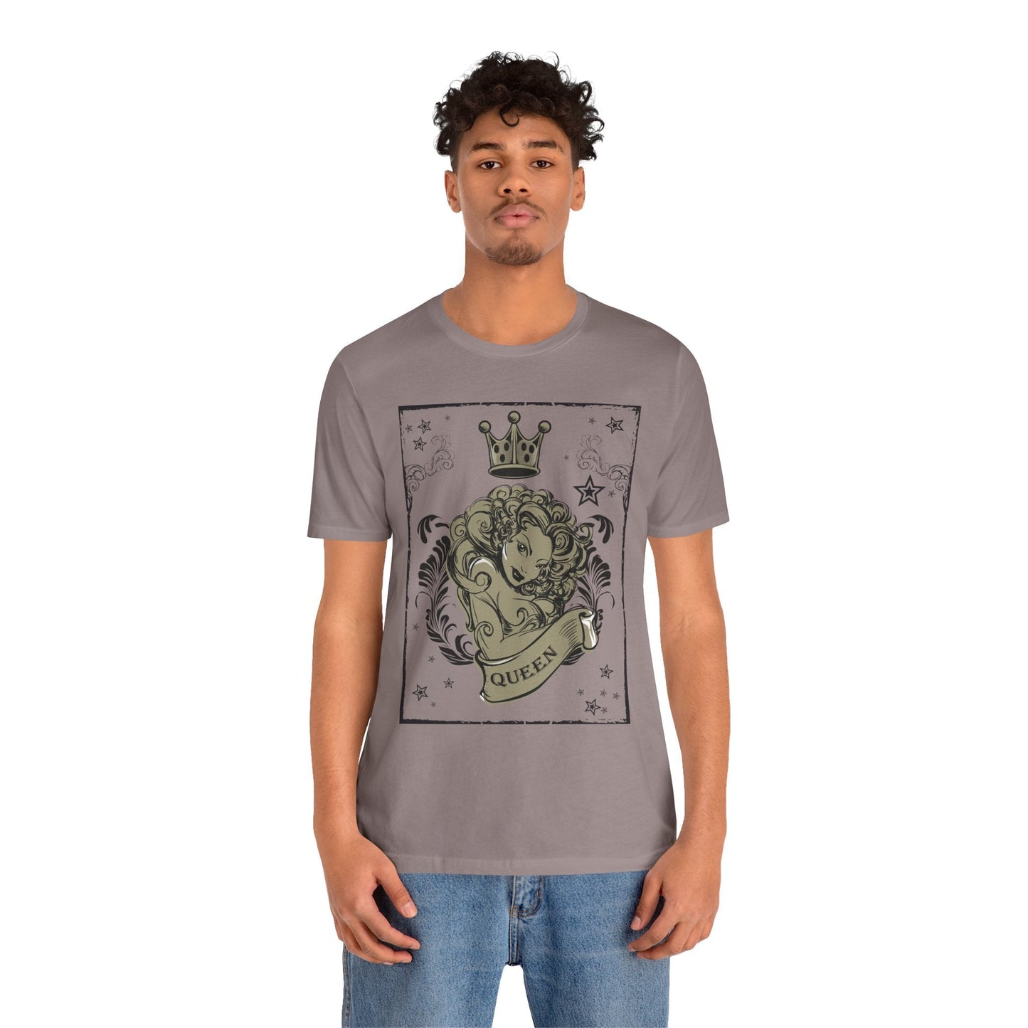Crown Face Portrait Graphic Tee Vintage Floral Illustration Rock Band T-Shirt