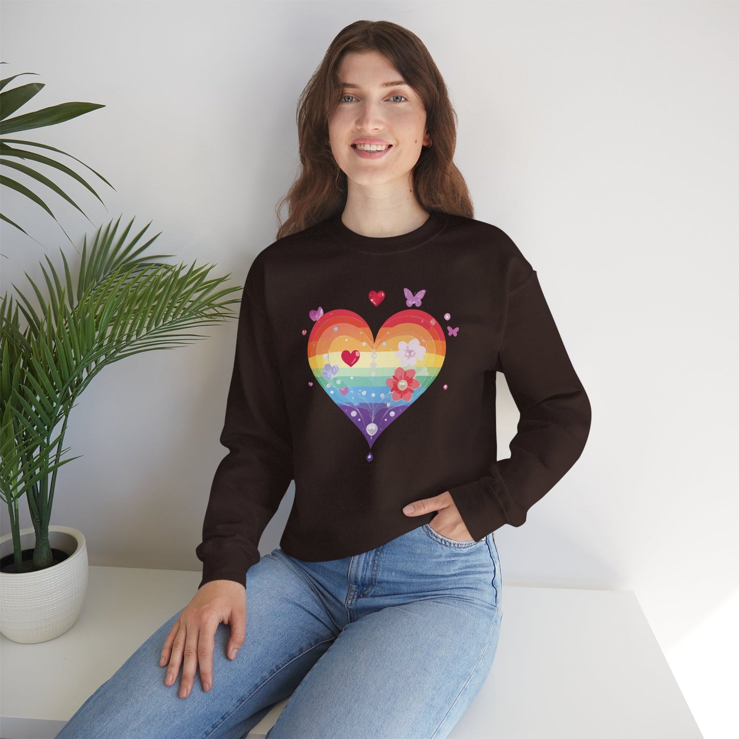 Rainbow Heart Sweatshirt, Floral Heart Sweatshirt, Floral Love Sweatshirt, Valentine's Day Sweatshirt, Rainbow Heart Floral Sweatshirt 115