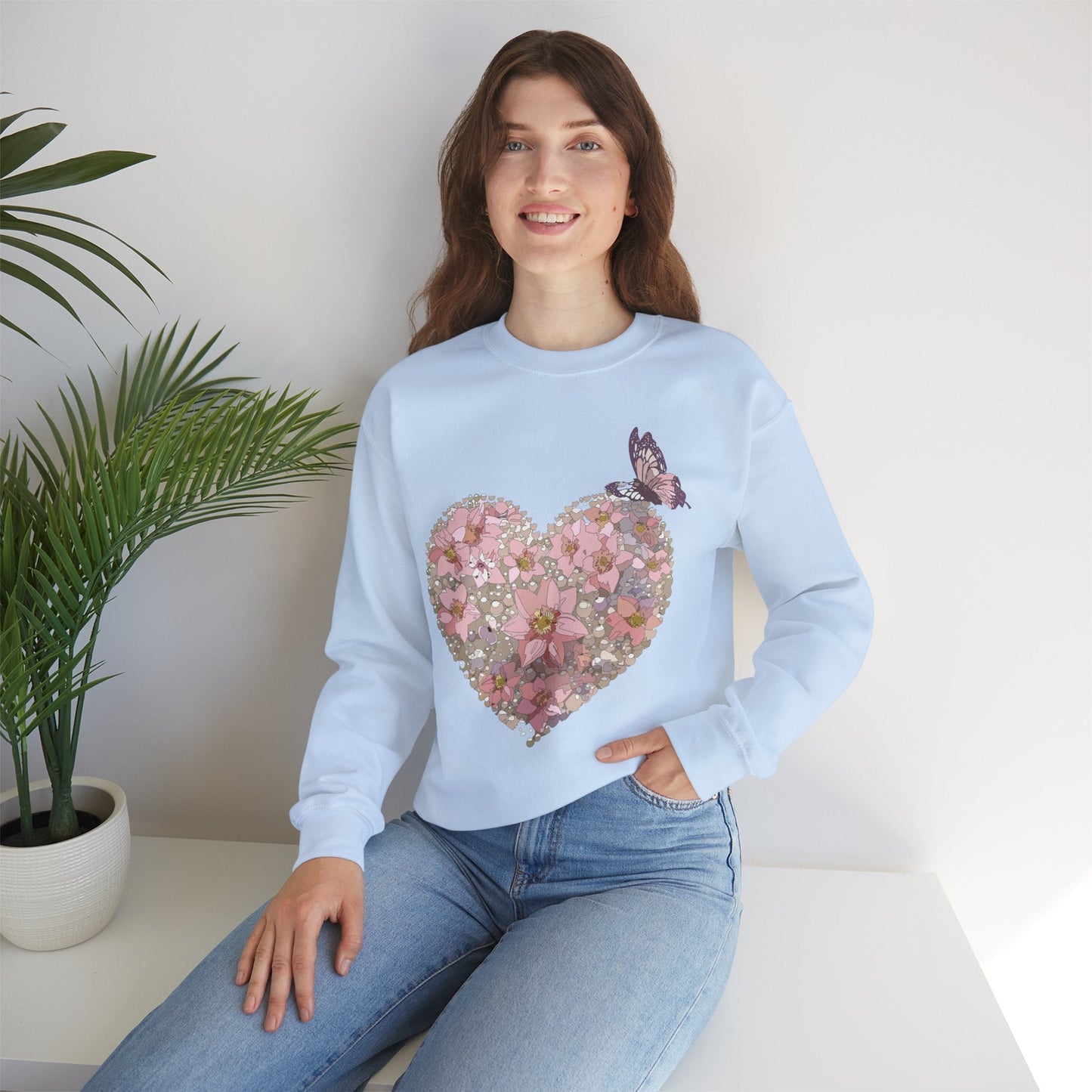 Unisex Floral Heart Sweatshirt Floral Love Valentines Day Gildan 18000 Heavy Blend Crewneck