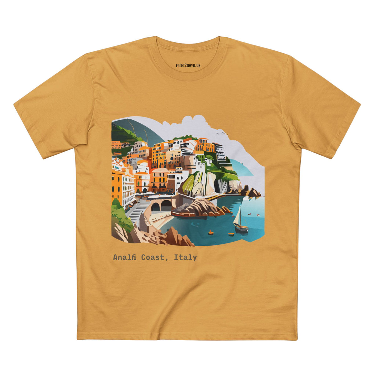 Amalfi Coast Italy Illustration T-Shirt | Coastal Village Seaside Tee
