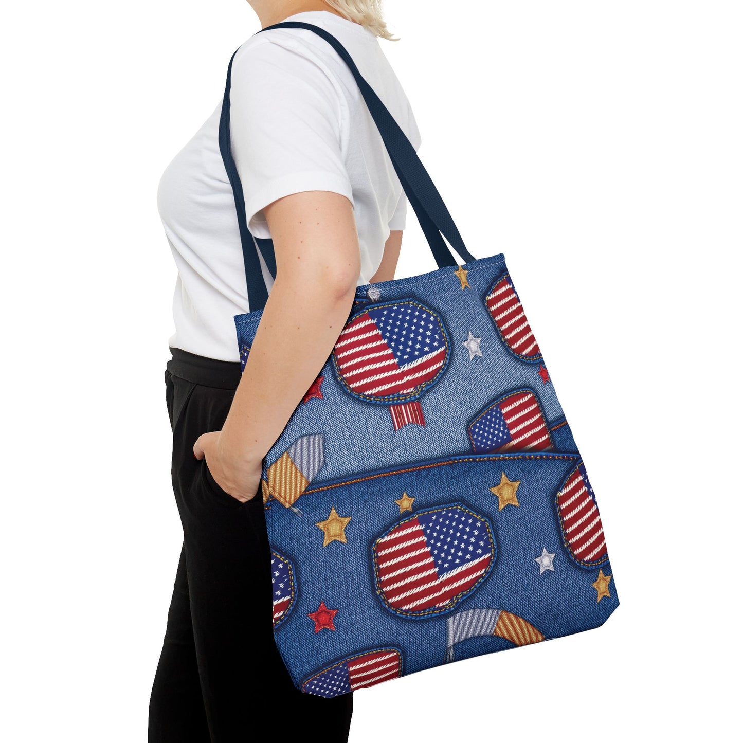 4th of July DENIM PRINT CANVAS BAG HIGH-QUALITY 100% SPUN POLY 3 SIZE BAG-200-12