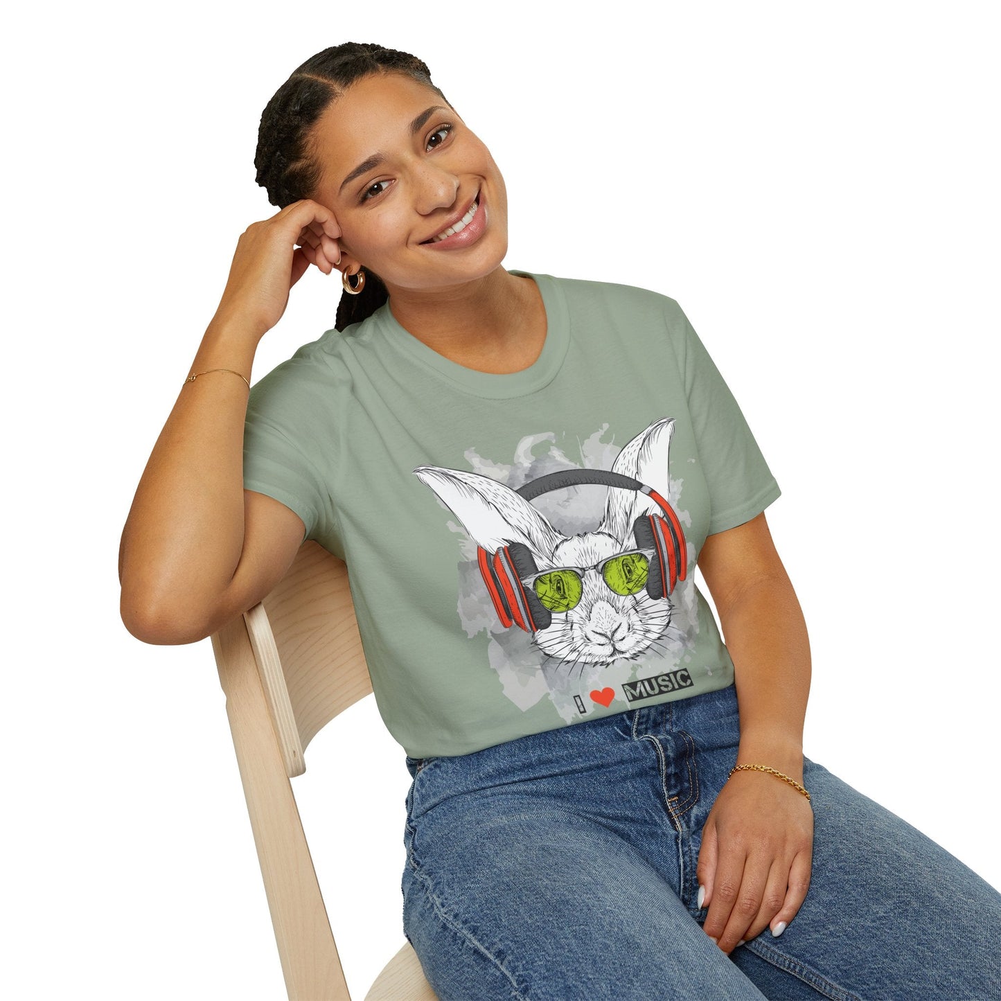 I Love Music Animals Shirt With Headphones Unisex Softstyle Tee 100 Percent Ring Spun Cotton