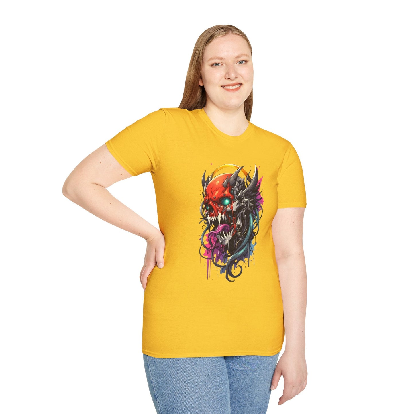 Skull Tee Shirt Unisex Skeleton Art Design Gildan Softstyle 64000 100 Percent Ring Spun Cotton