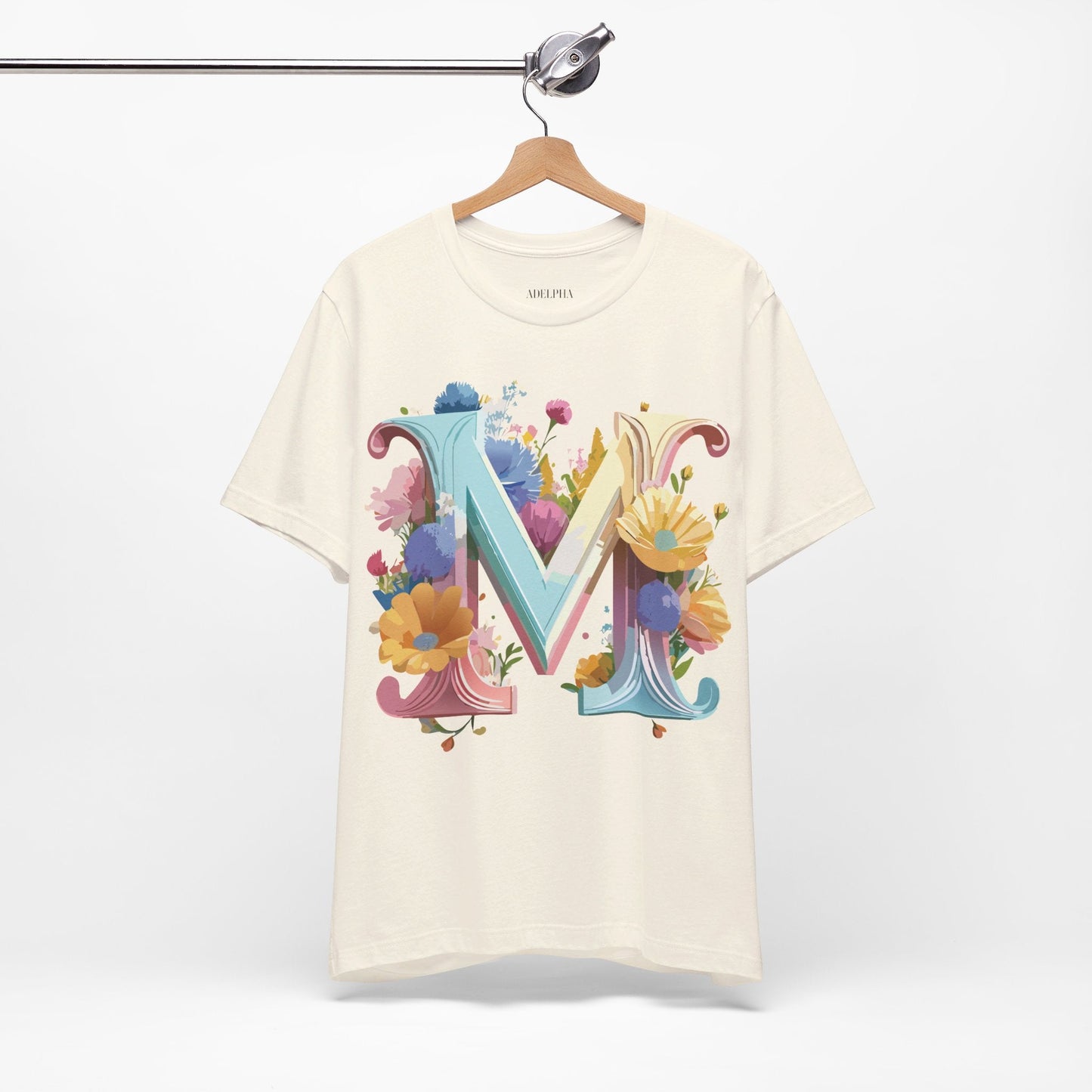 Letter M Shirt Unisex Graphic Tee Adelpha Vintage Inspired Art Design Short Sleeve