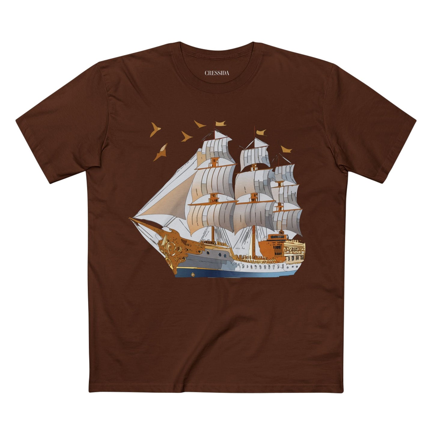 Ship Graphic Unisex 100 Cotton T-Shirt with Gold Frigate Art Design 4
