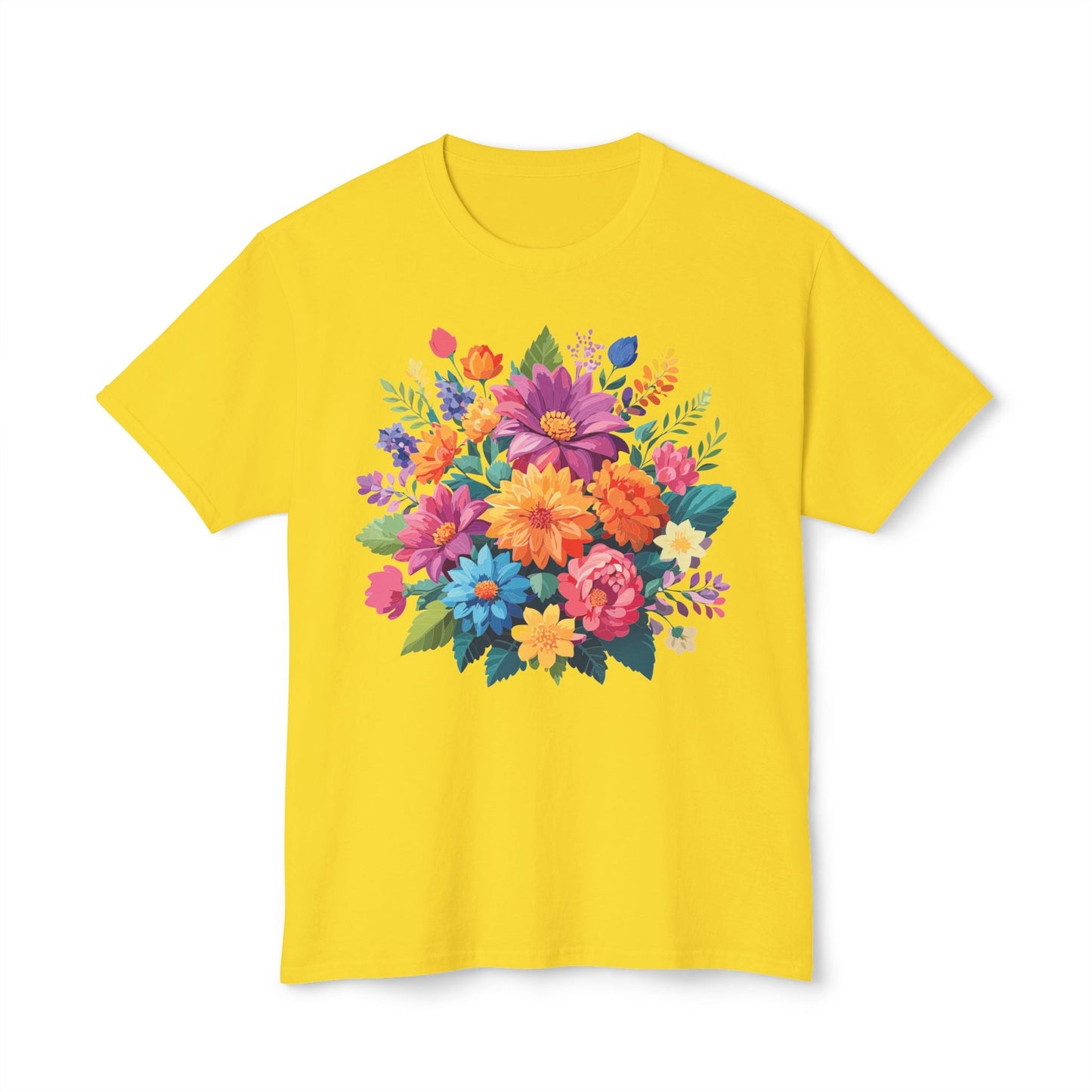 Unisex HD Cotton T Shirt With Floral Art Print Vintage Flowers Tee For Everyday Style