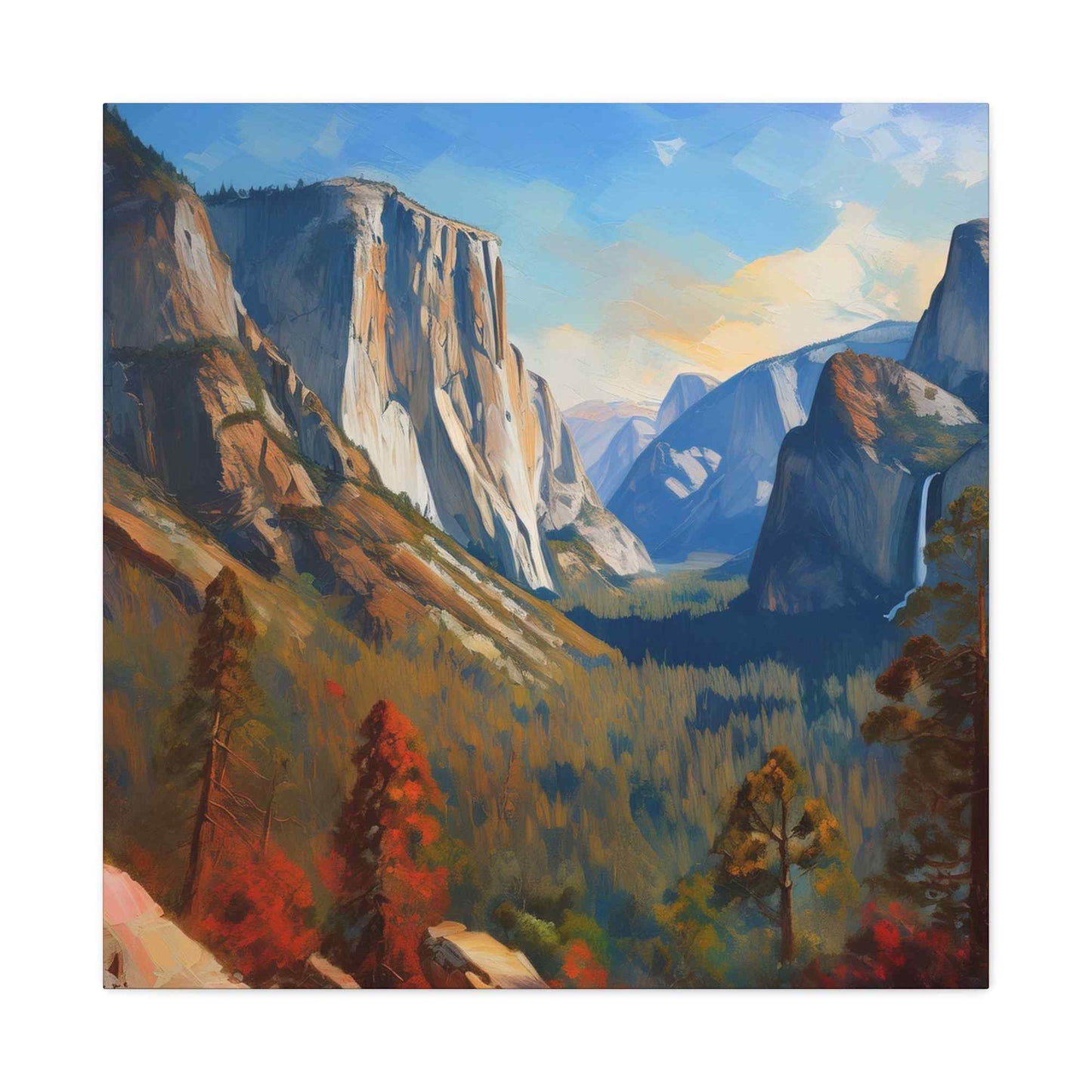 Yosemite valley Print Canvas, Oil Paint Print 20x20, 24x24, 30x30, 32x32, 36x36 Art Design Print Pine-Wood Inner Frame MC-59