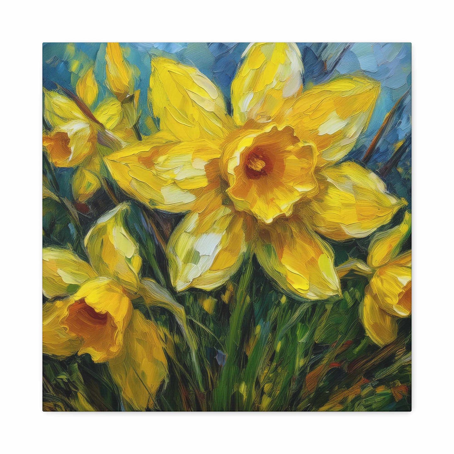 Narcissus Print Canvas, Floral Oil Paint Print 20x20, 24x24, 30x30, 32x32, 36x36 Art Design Pine-Wood Inner Frame MC-178