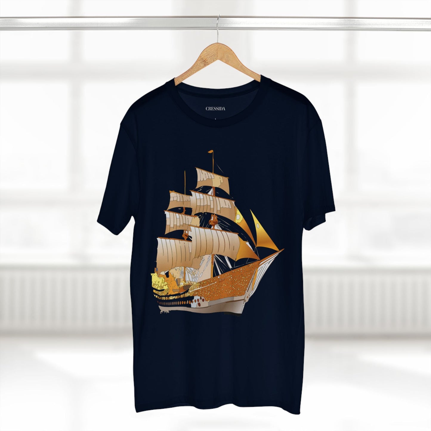 Ship Graphic Unisex 100 Cotton T-Shirt with Gold Frigate Art Design 24