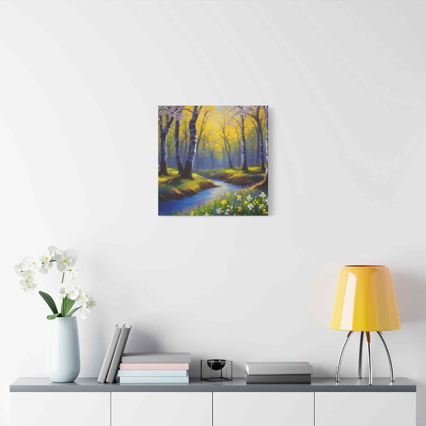 Spring Forest Print Canvas, Oil Paint Print 20x20, 24x24, 30x30, 32x32, 36x36 Art Design Print Pine-Wood Inner Frame MC-93