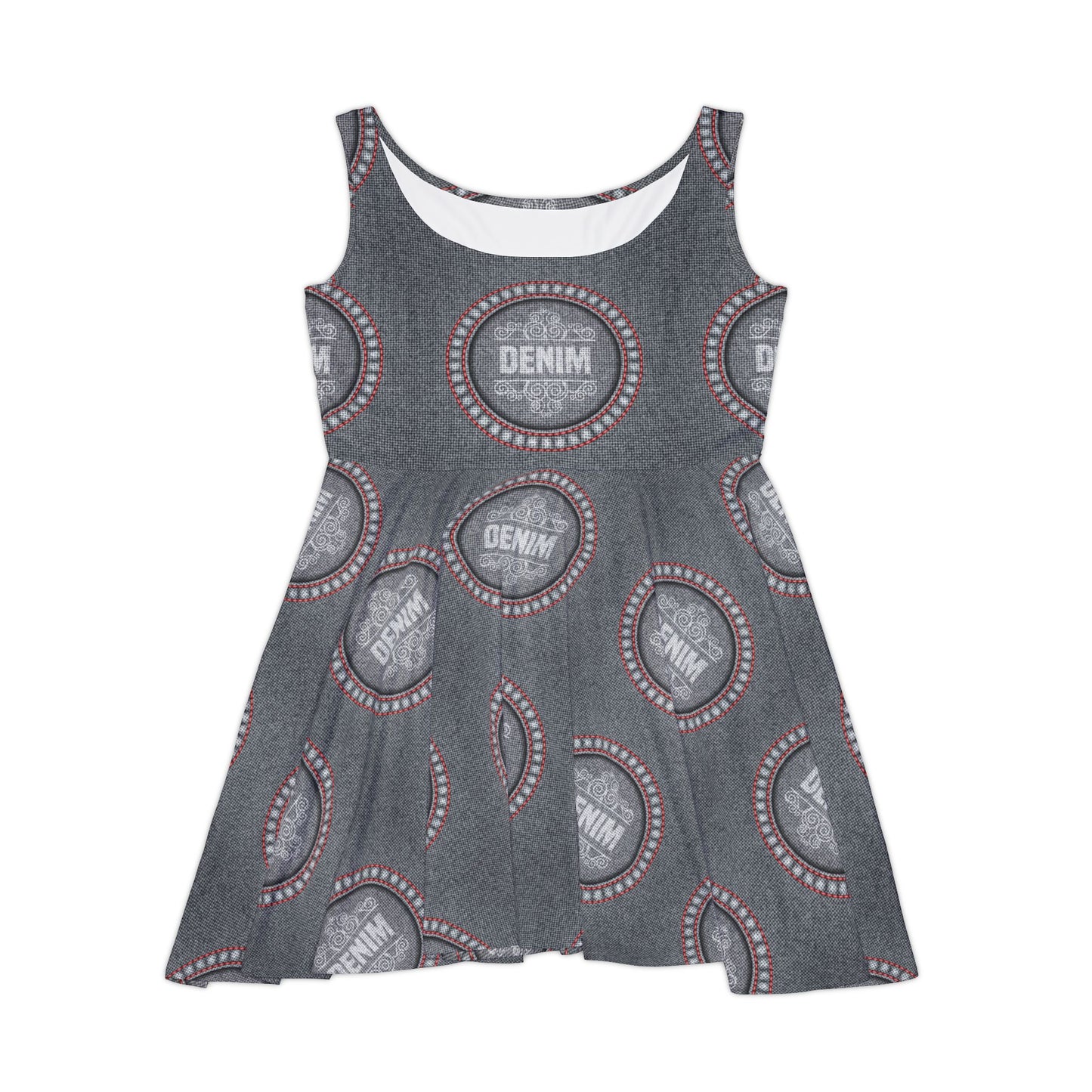 Women Denim Print Skater Dress, Denim Print Poly-Span Dress - 19