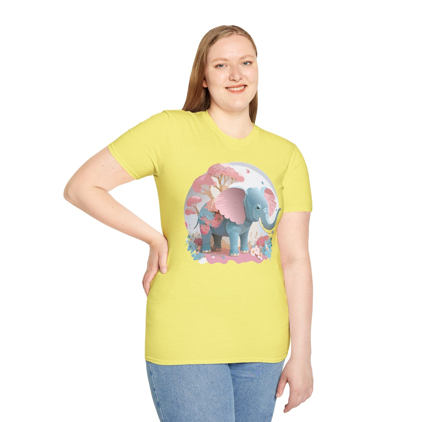 Unisex Elephant Graphic Tee Gildan Softstyle 64000 100 Percent Ring Spun Cotton Fabric