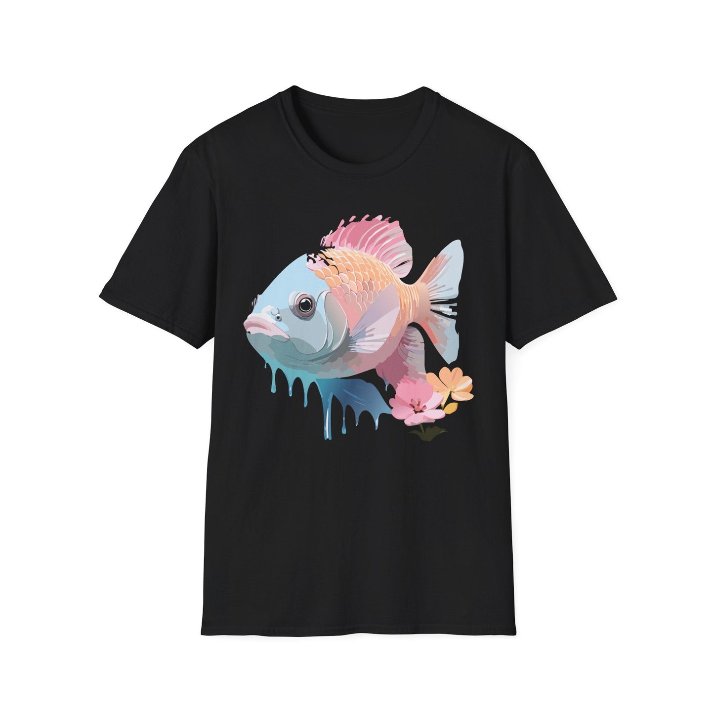 Fish Art Design Shirt Unisex Graphic Tee 100 Percent Ring Spun Cotton Softstyle Gildan 64000