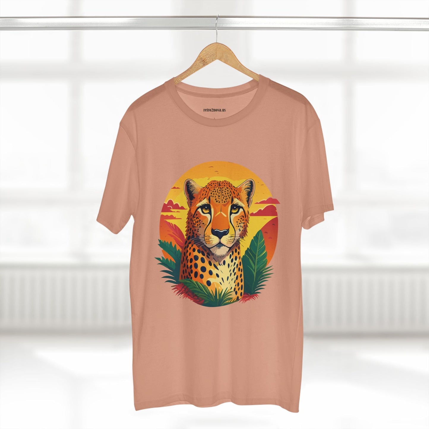Unisex Cheetah Shirt Premium Cotton Staple Tee With Original Art Design By Retro2Nova Exclusive Art Collection