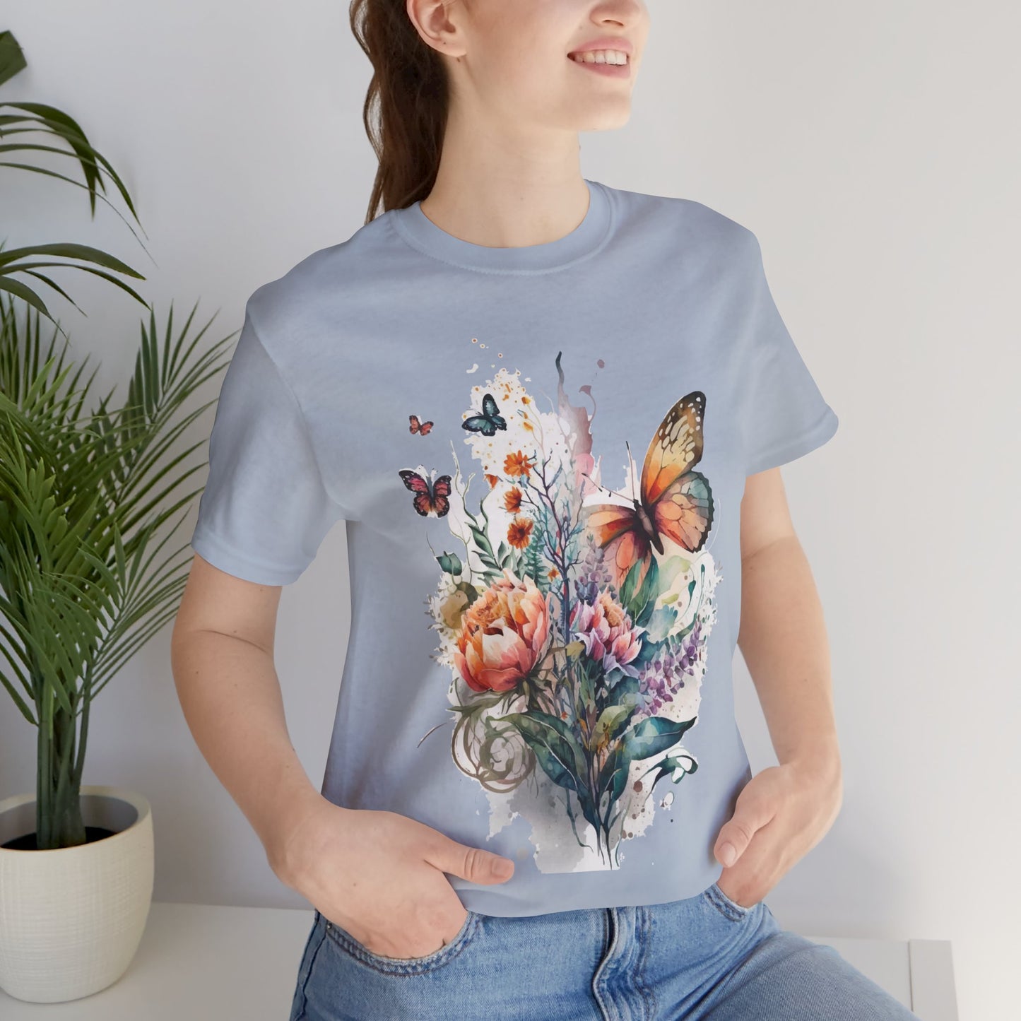 Cotton Tee Shirt with Butterfly Prints