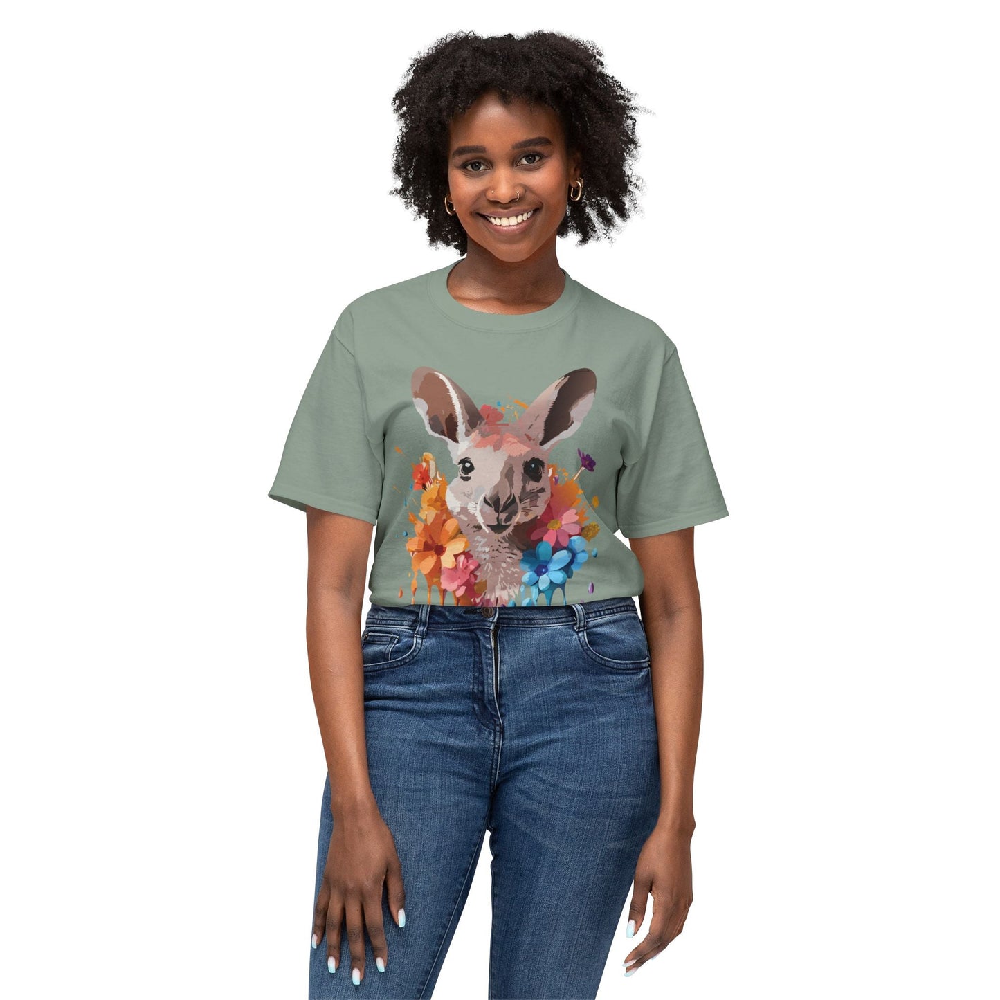 Unisex Kangaroo T Shirt HD Cotton Full Color Art Print Tee Made In USA 100 Percent Pre Shrunk