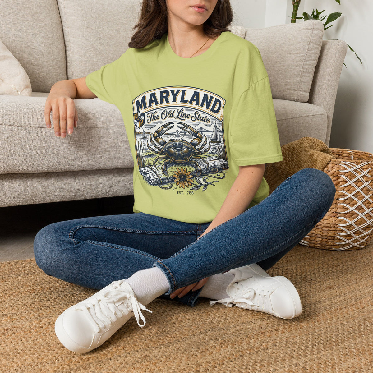 Maryland The Old Line State T-Shirt — Blue Crab Chesapeake Vintage Travel Tourist Graphic Design Unisex 100 Cotton Gildan T-Shirt