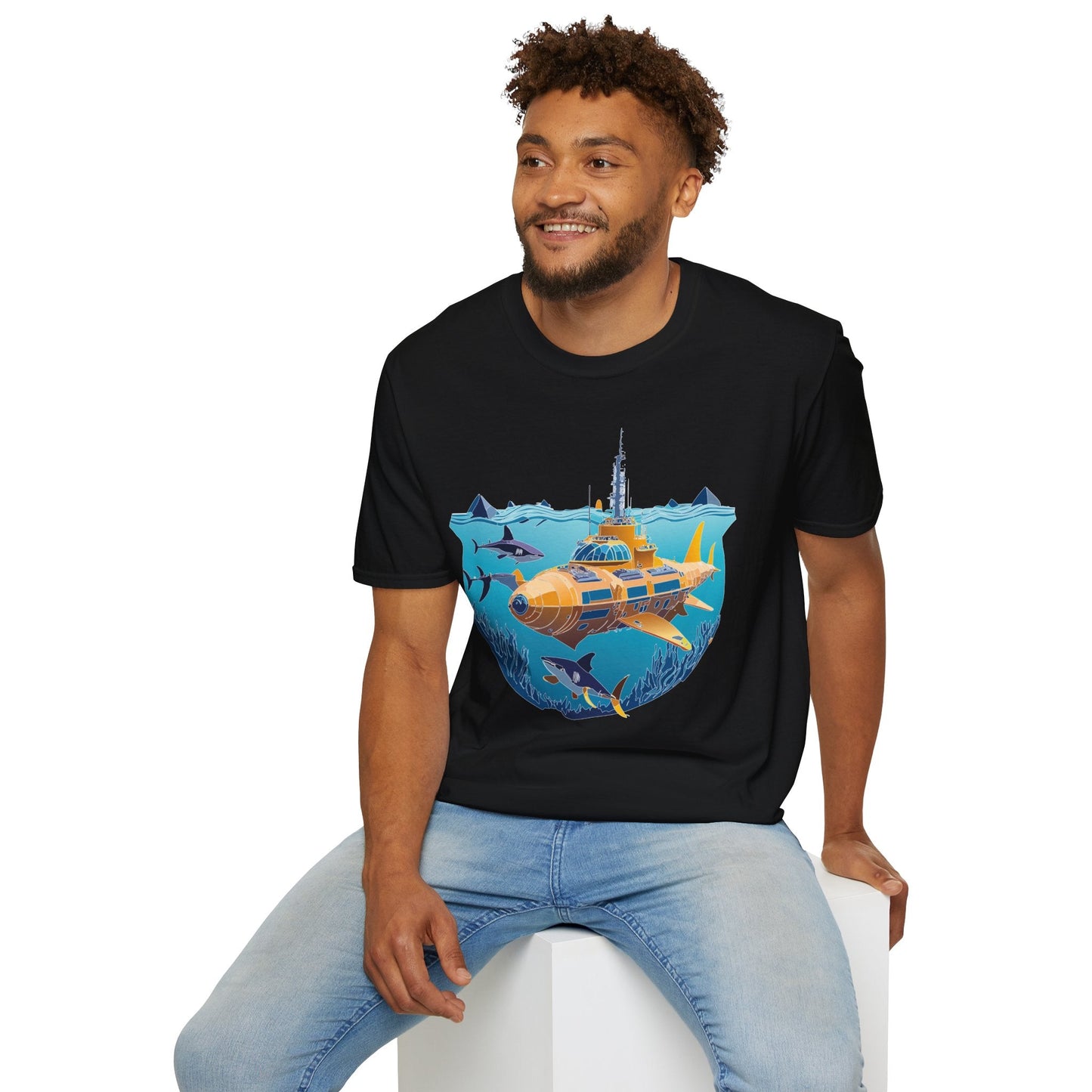 Ocean Tee Shirt Unisex Gildan Softstyle 64000 Ocean Theme Tee With U Boat Design