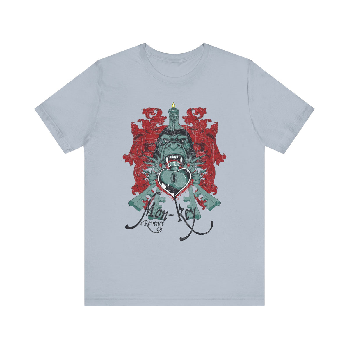 Gorilla Crest with Sword and Heart T-Shirt Heraldic Gothic Design Rock Band T-Shirt